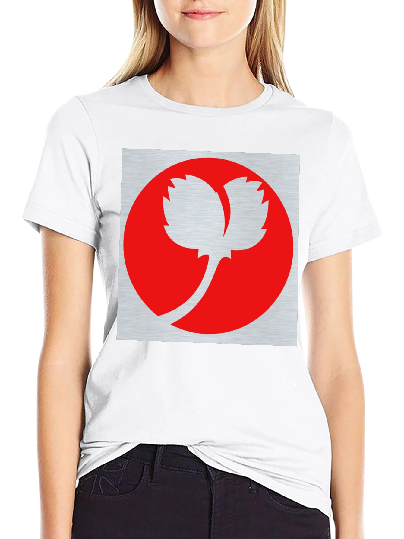 Modern Graphic Tee - Red Leaf Design on Black