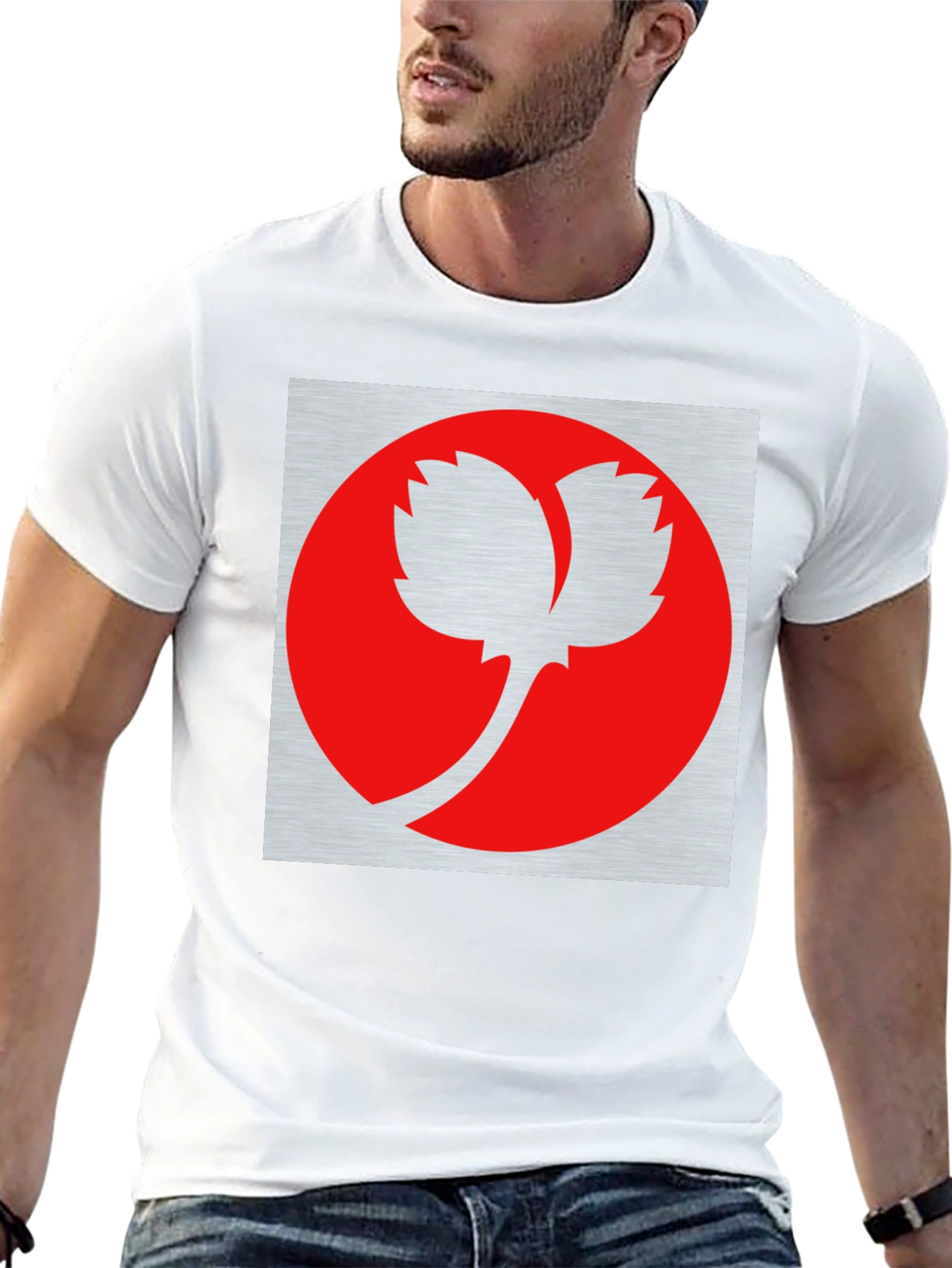 Modern Graphic Tee - Red Leaf Design on Black