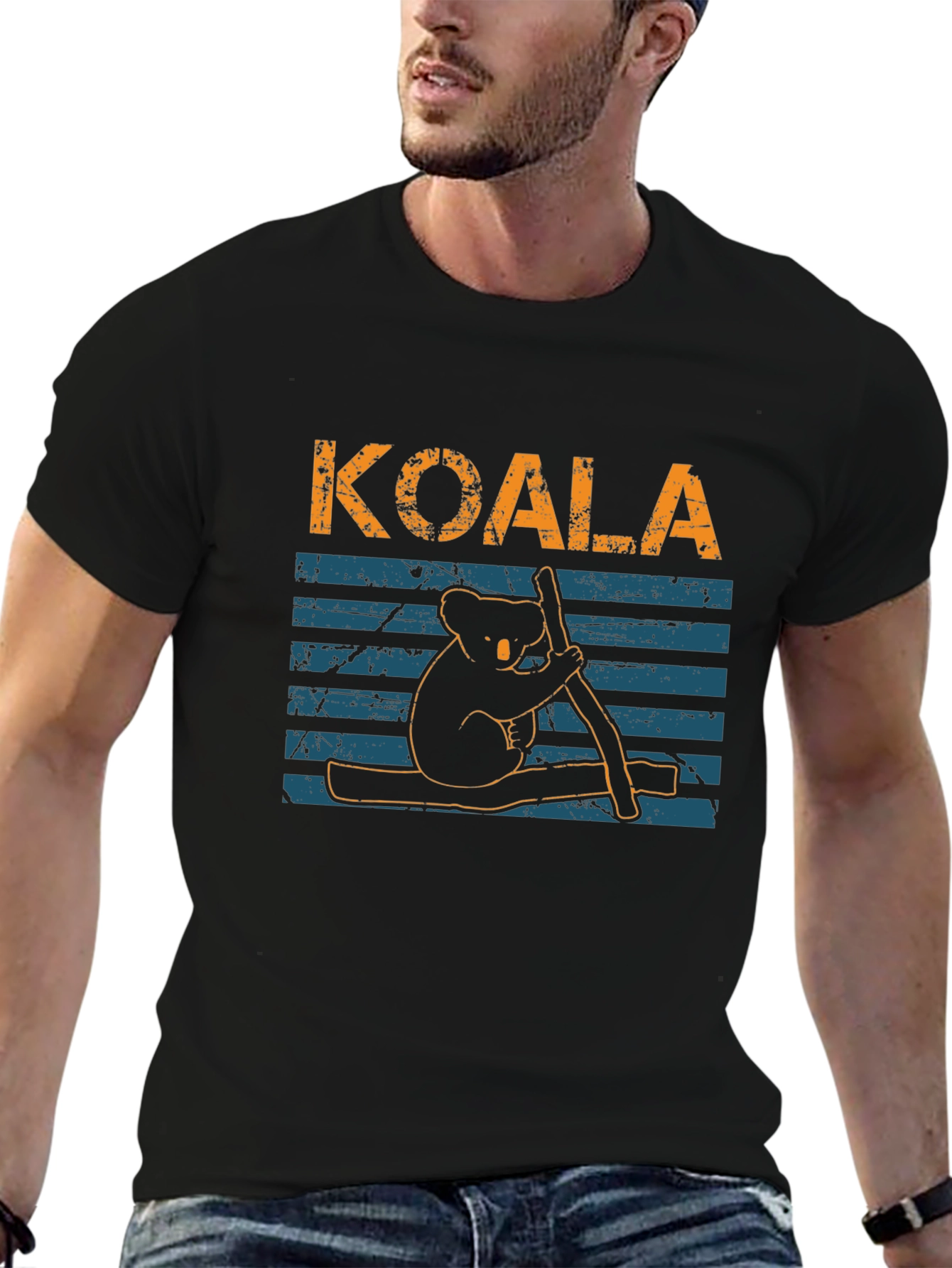 Koala Graphic Print Black T-Shirt