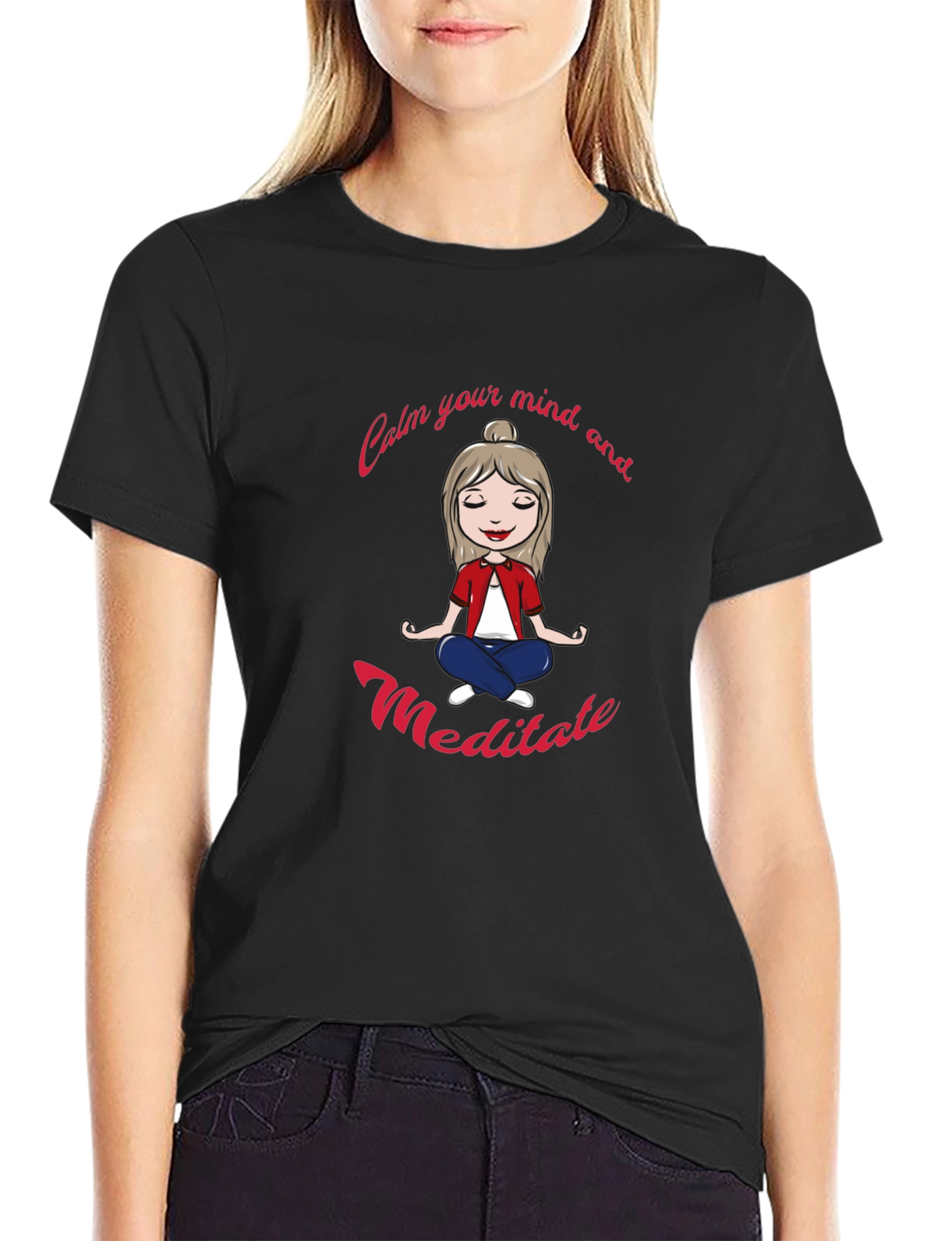 Calm Mind Meditate Black Graphic Tee