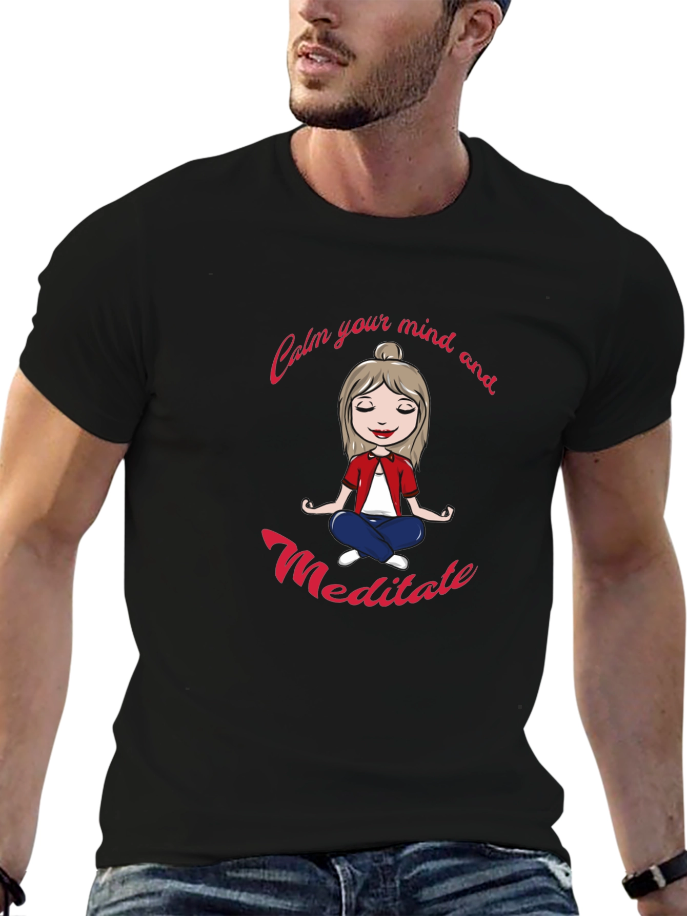Calm Mind Meditate Black Graphic Tee