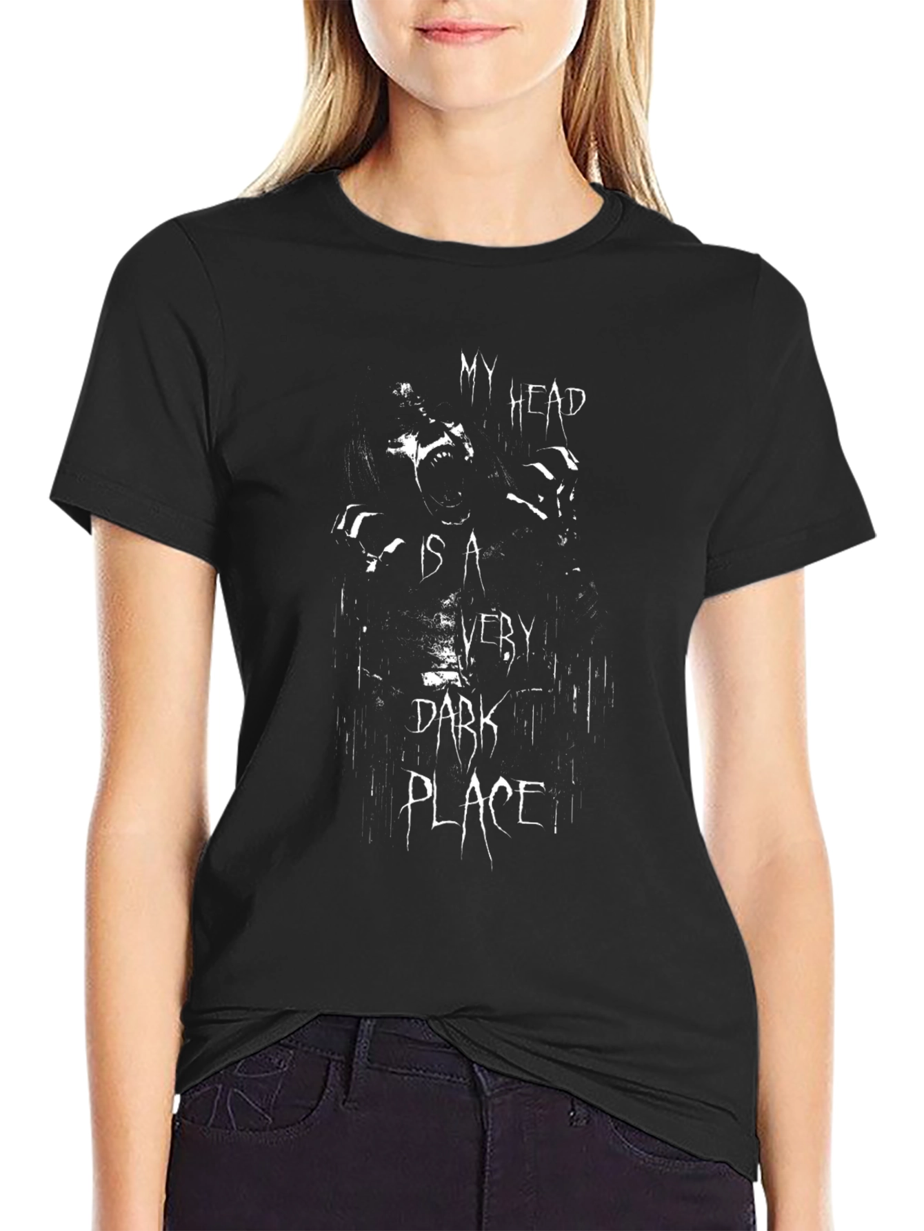 Dark Place Graphic Tee - Black Cotton Blend T-Shirt