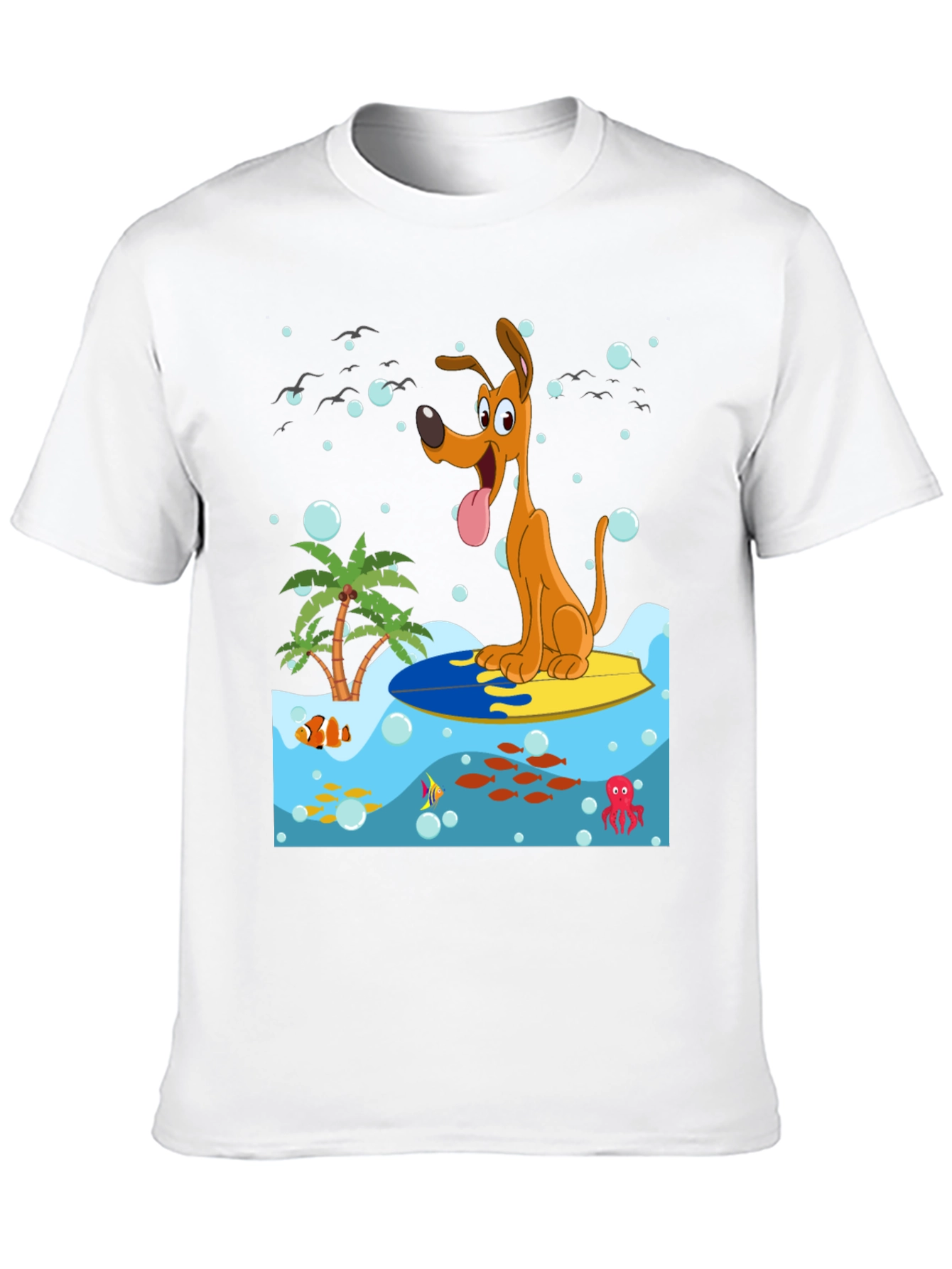 Surfing Dog Graphic Tee - Black Cotton Shirt