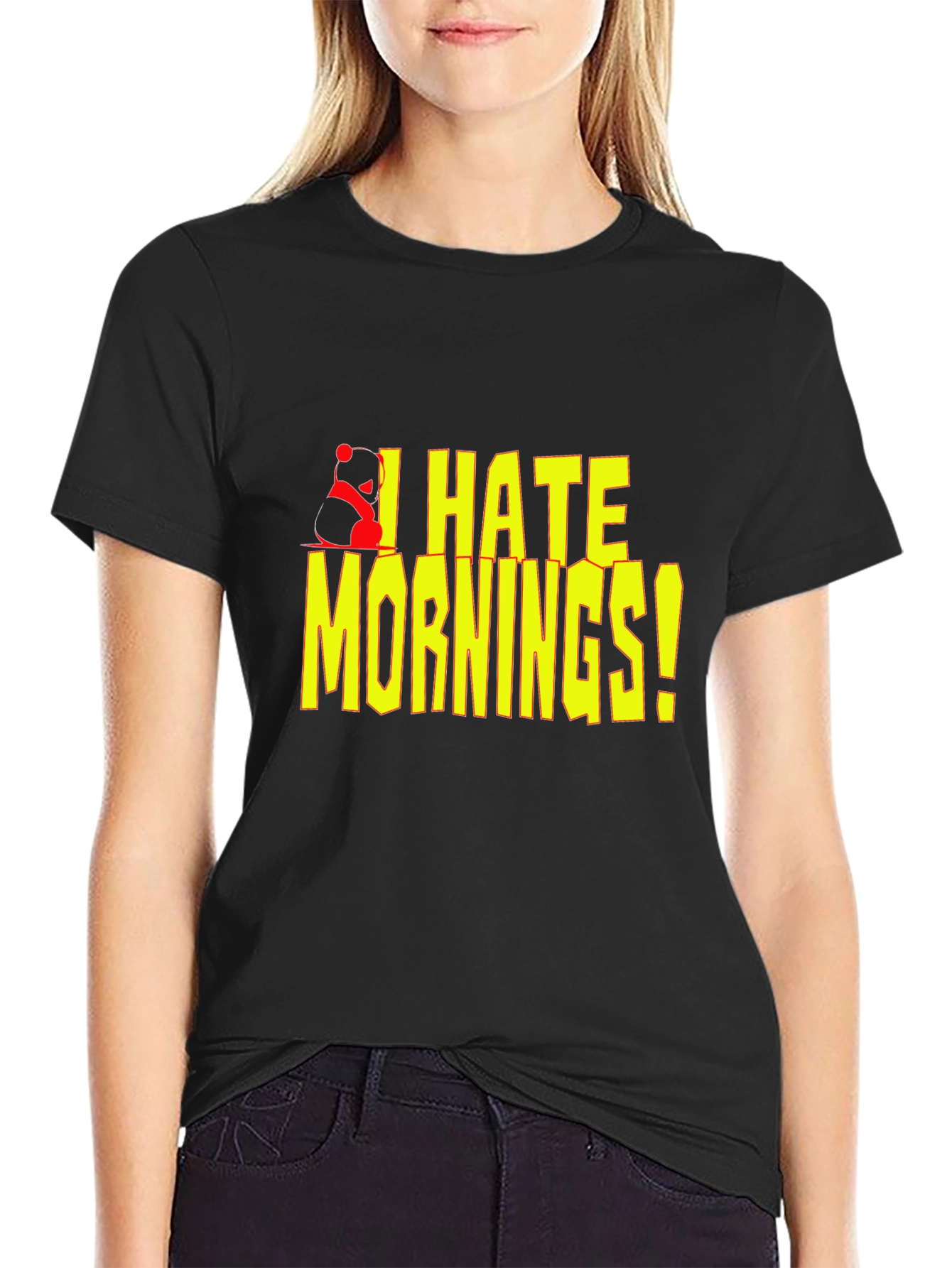 I Hate Mornings! Black T-Shirt with Panda