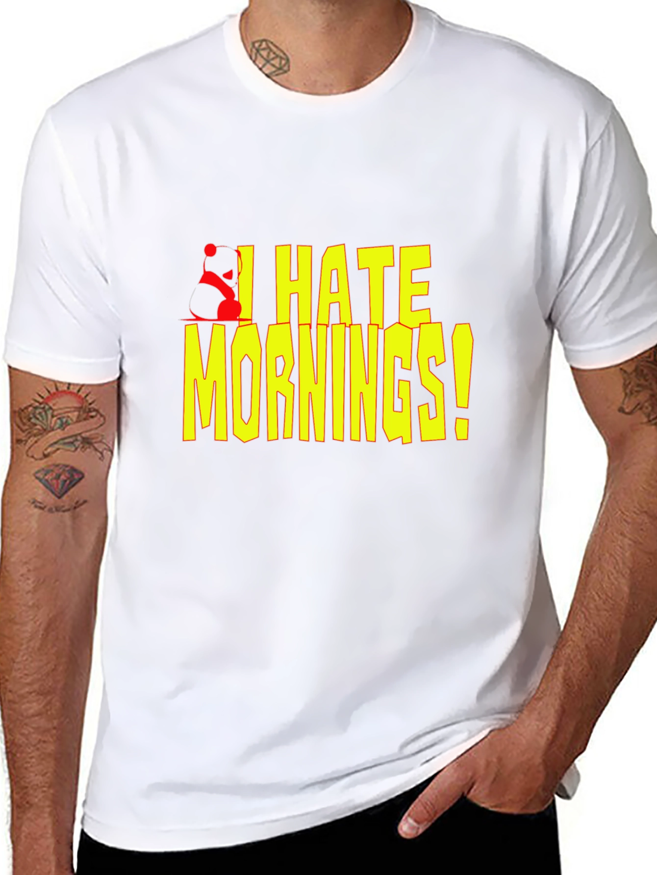 I Hate Mornings! Black T-Shirt with Panda