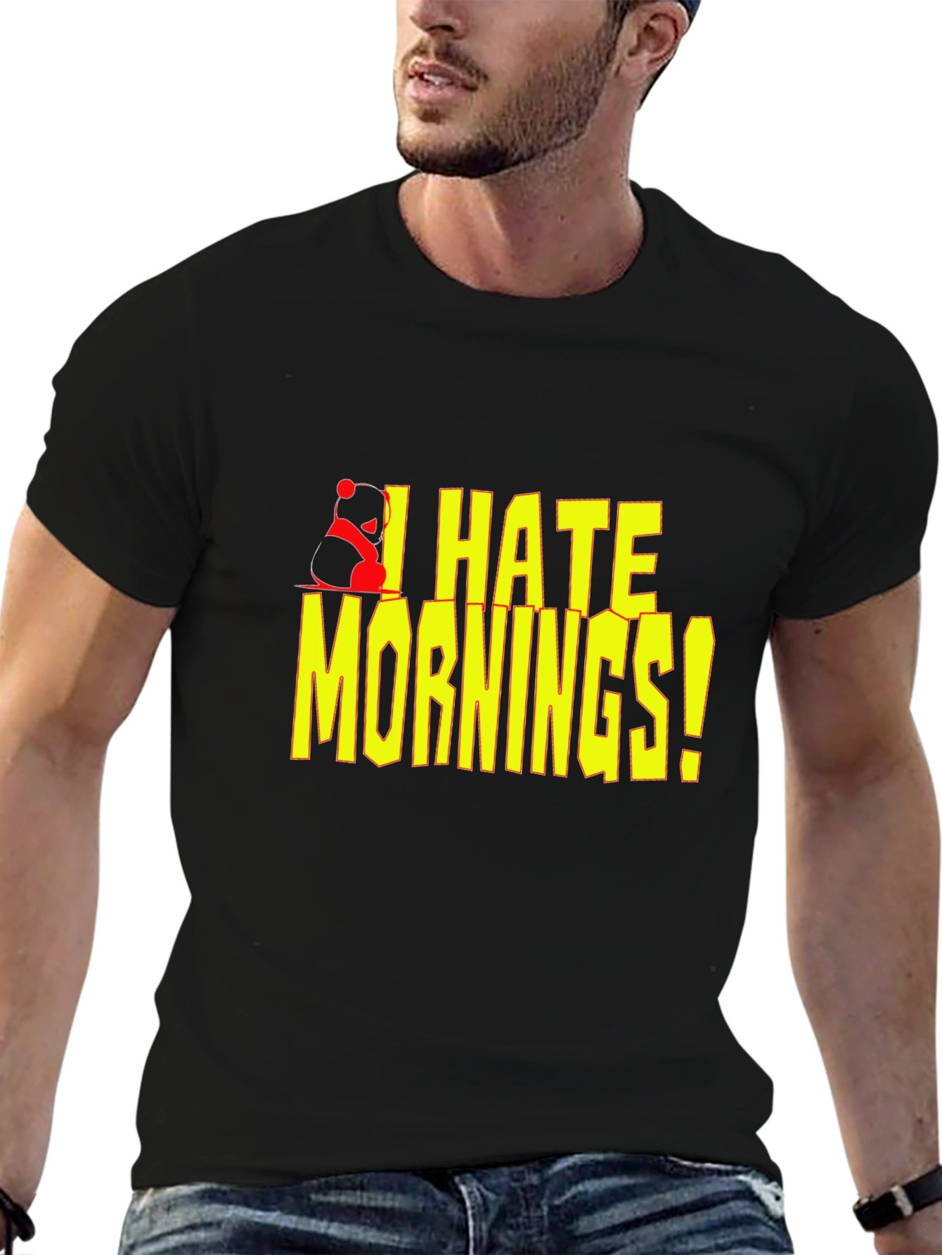 I Hate Mornings! Black T-Shirt with Panda