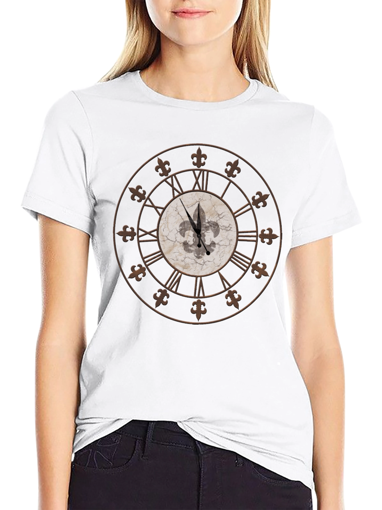 Fleur-de-Lis Clock Graphic Tee - Stylish Comfort