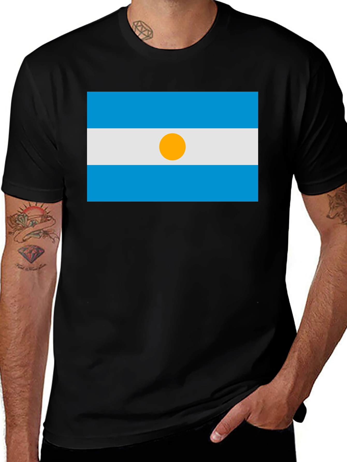 Argentina Flag Graphic T-Shirt - Black Casual Style