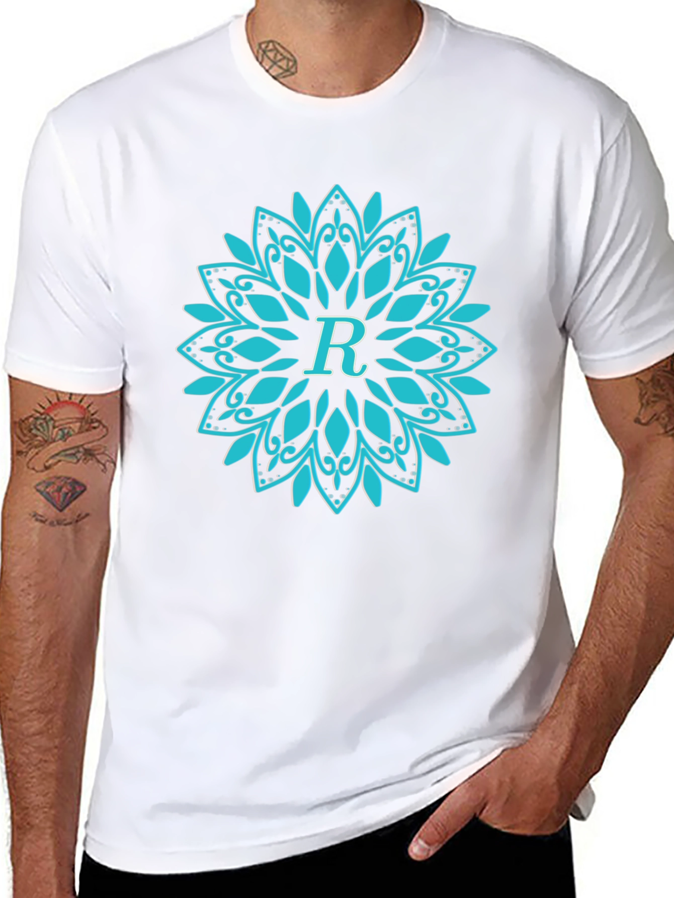 Initial R Mandala Design Black T-Shirt