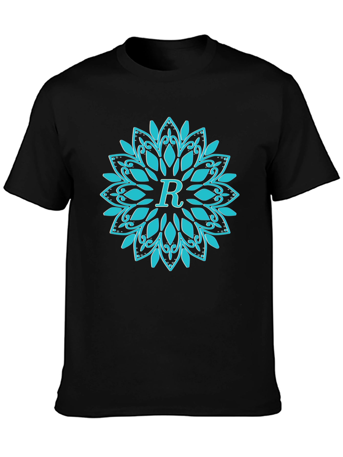 Initial R Mandala Design Black T-Shirt