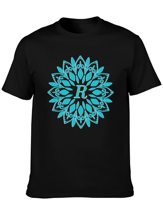 Initial R Mandala Design Black T-Shirt