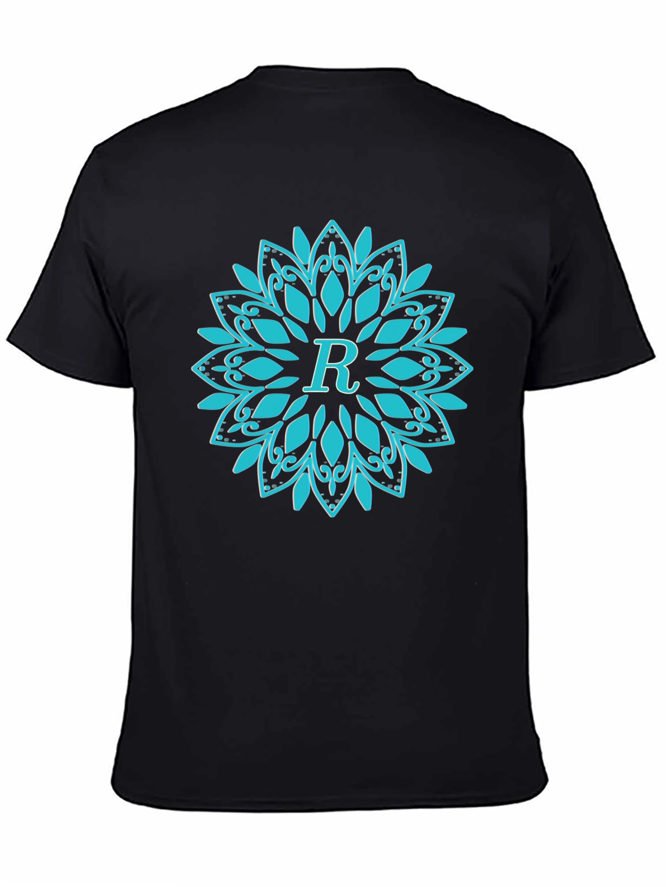 Initial R Mandala Design Black T-Shirt