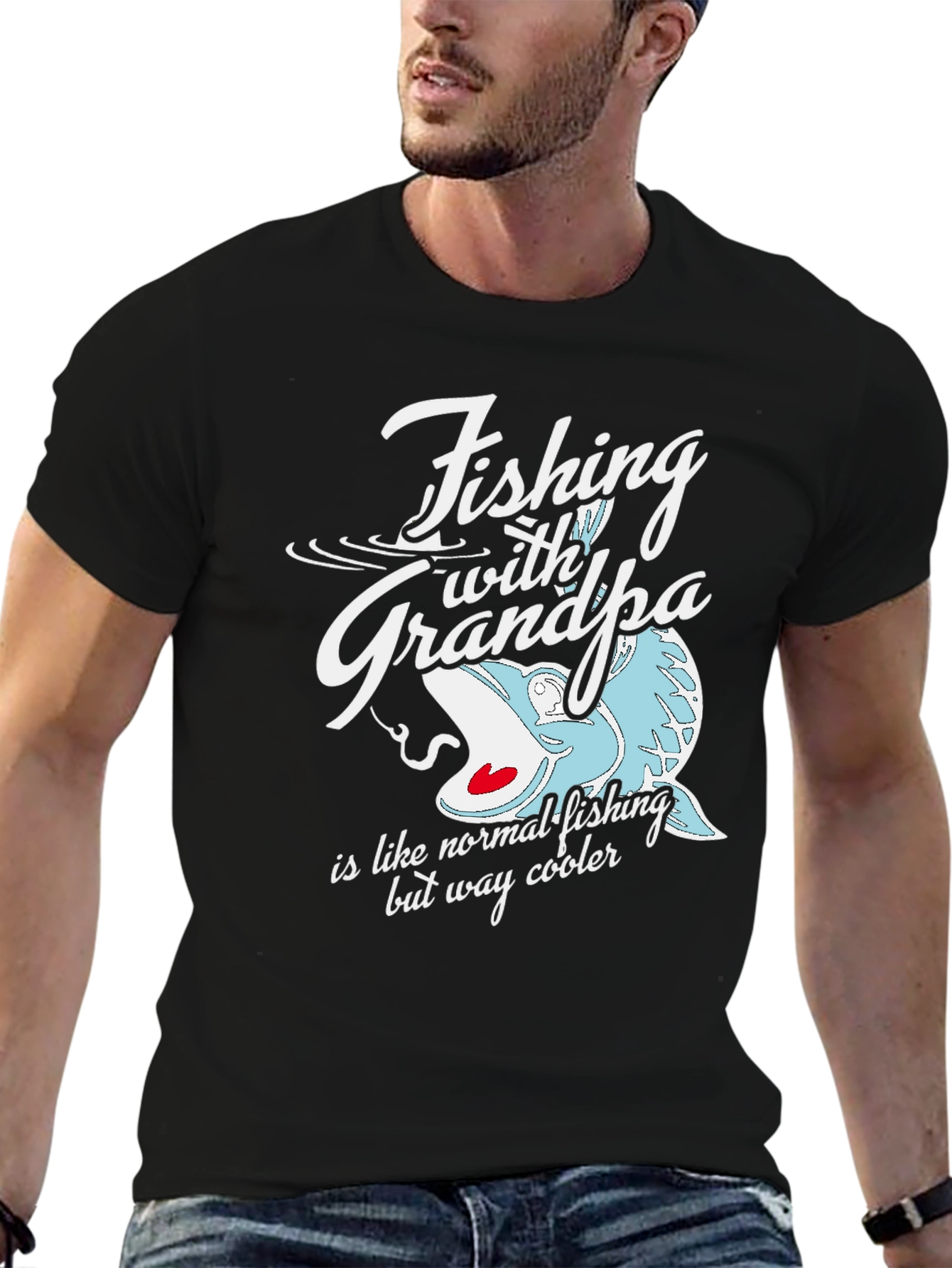 Fishing with Grandpa Black Graphic Tee