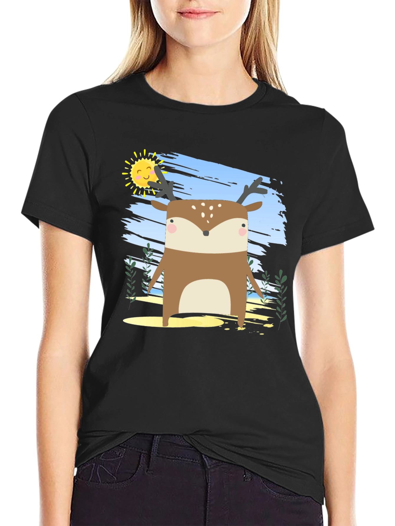Cute Deer Graphic Print Tee