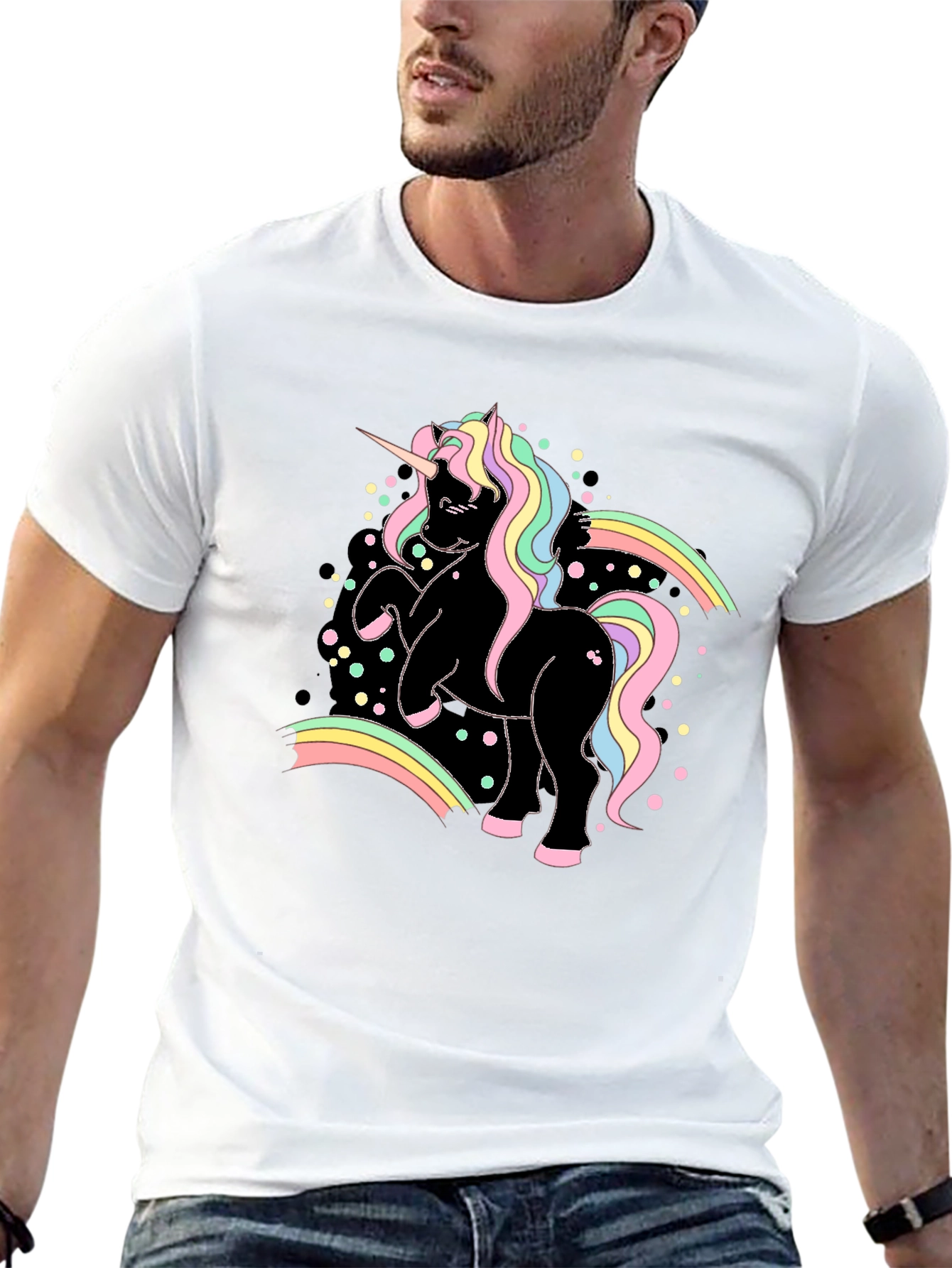 Unicorn Rainbow Graphic Black T-Shirt