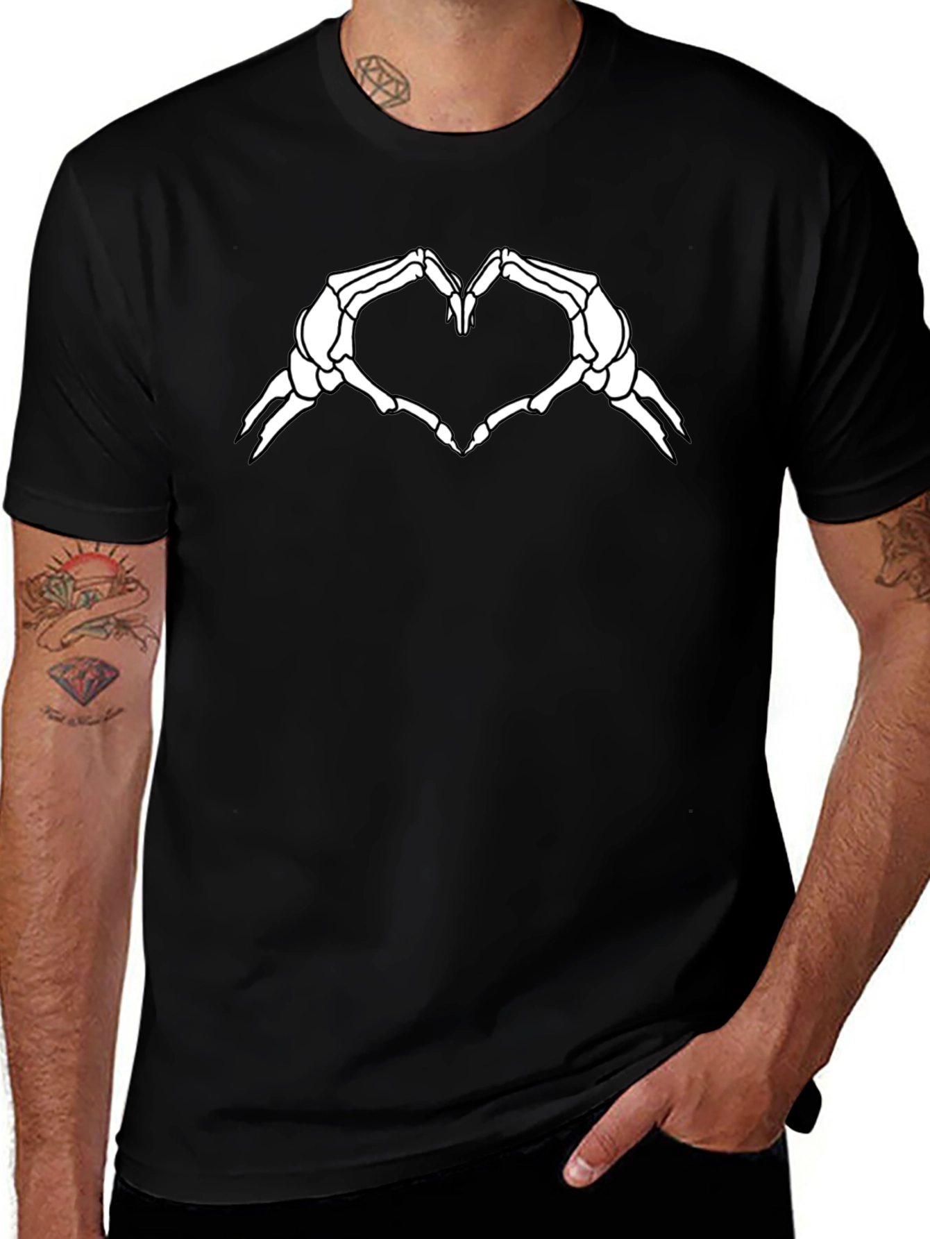 Skeleton Heart Hands Graphic Tee