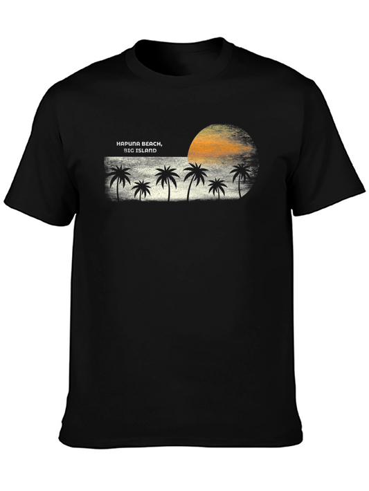Hapuna Beach Graphic Tee - Big Island Palm Tree Sunset