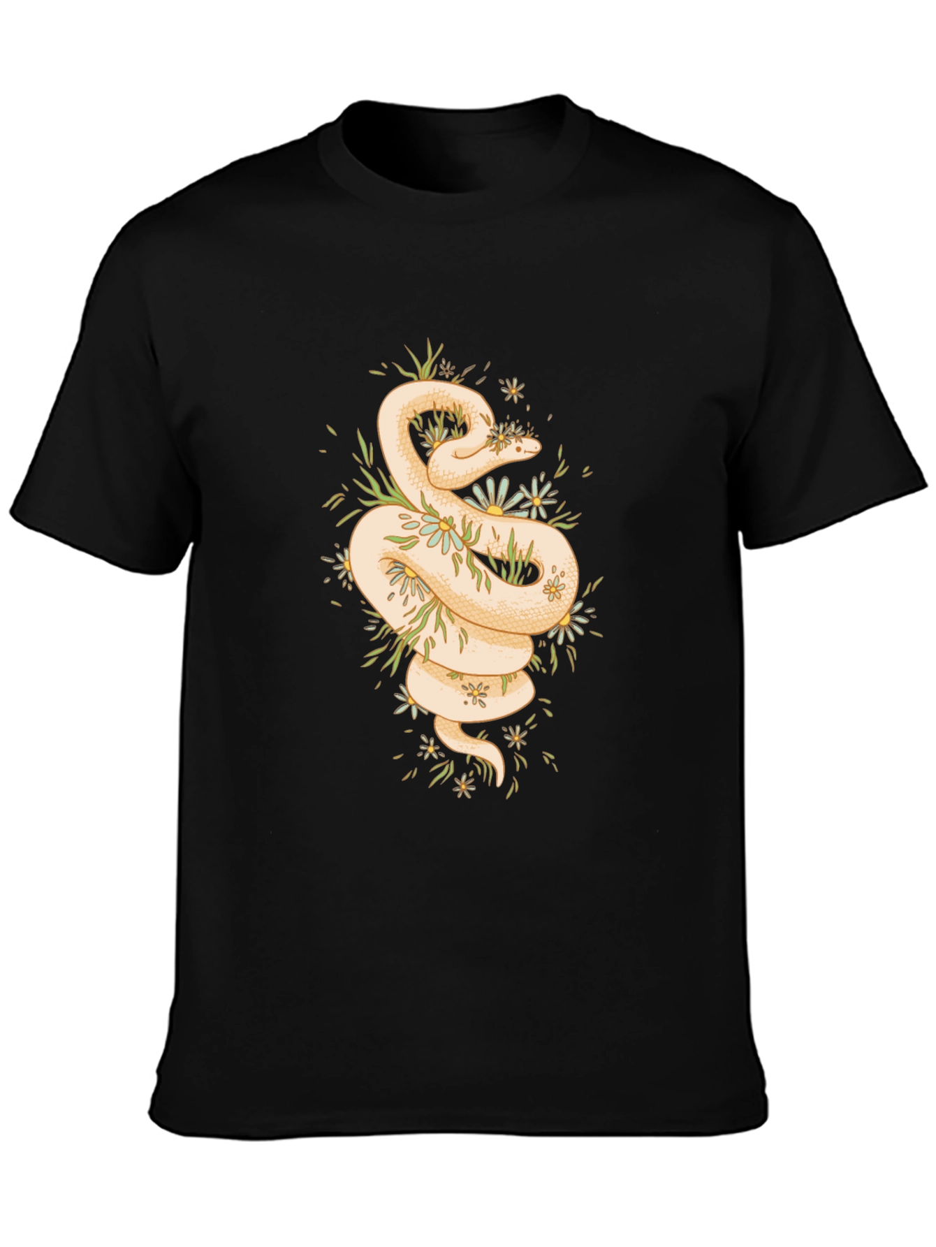 Snake & Flowers Graphic Tee - Mens Black T-Shirt