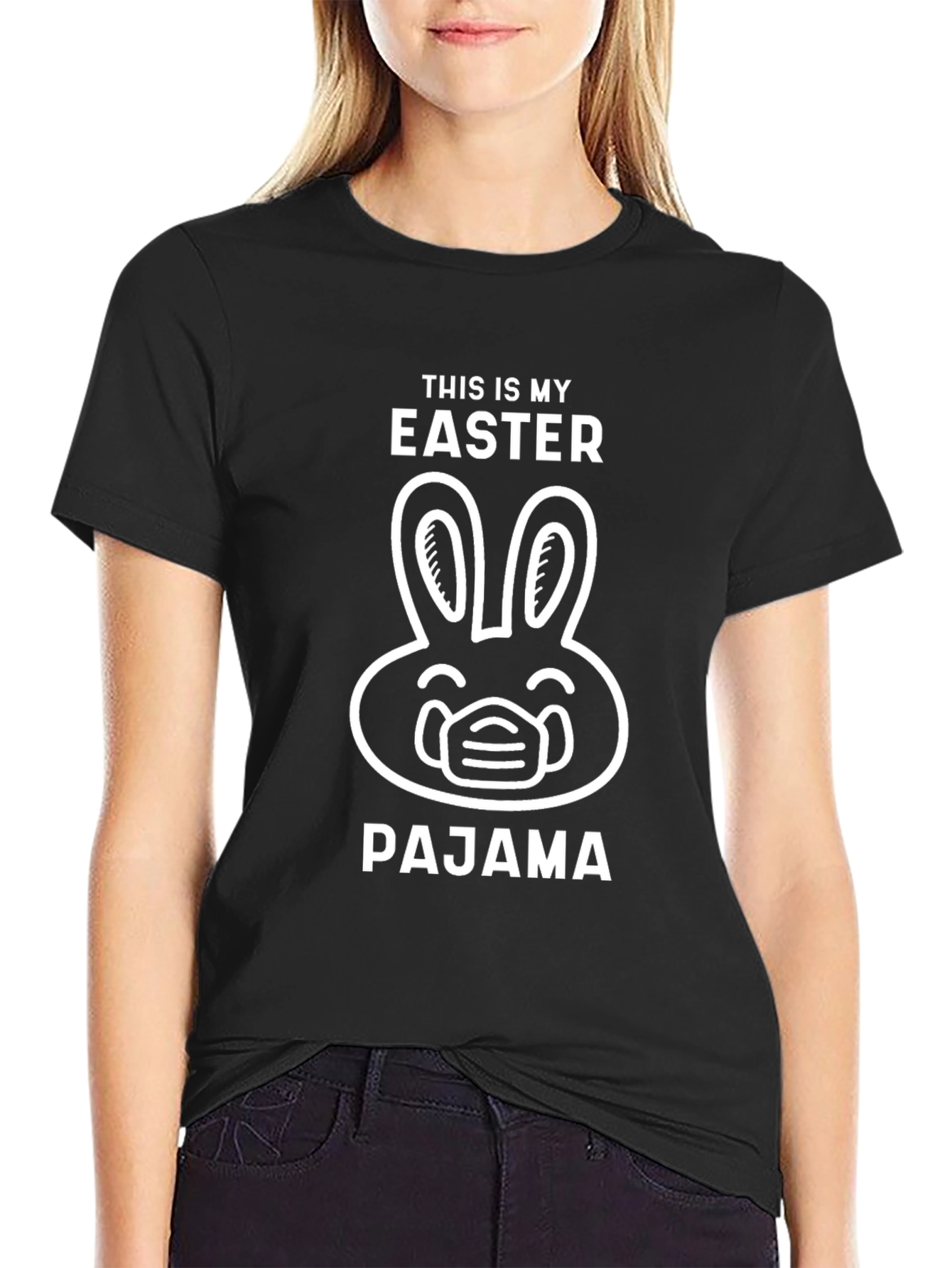 Easter Bunny Mask Pajama T-Shirt - Novelty Holiday Tee