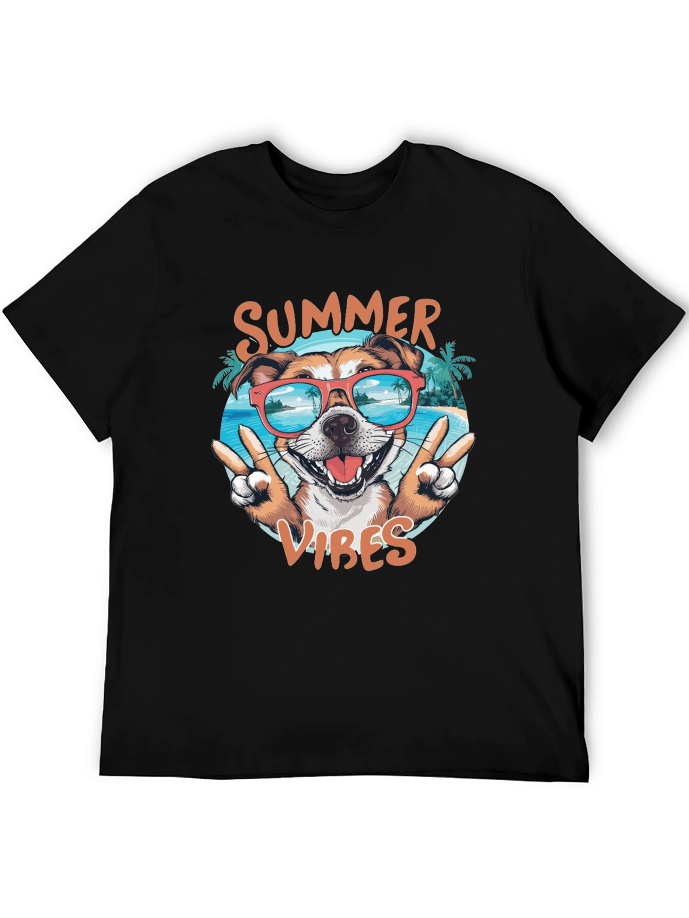 Summer Vibes Dog Graphic Tee - Casual Black T-Shirt