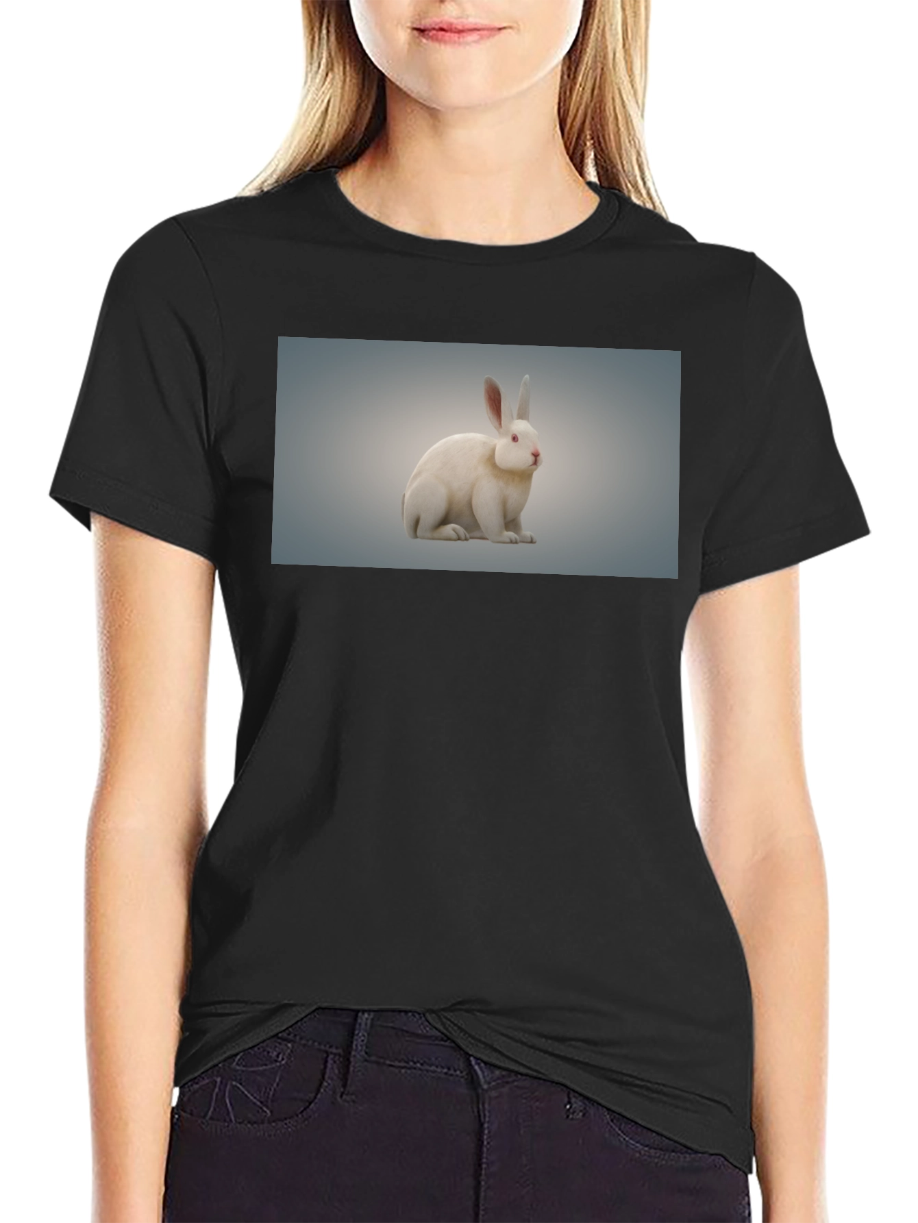 Rabbit Graphic Tee - Black Cotton Casual Wear