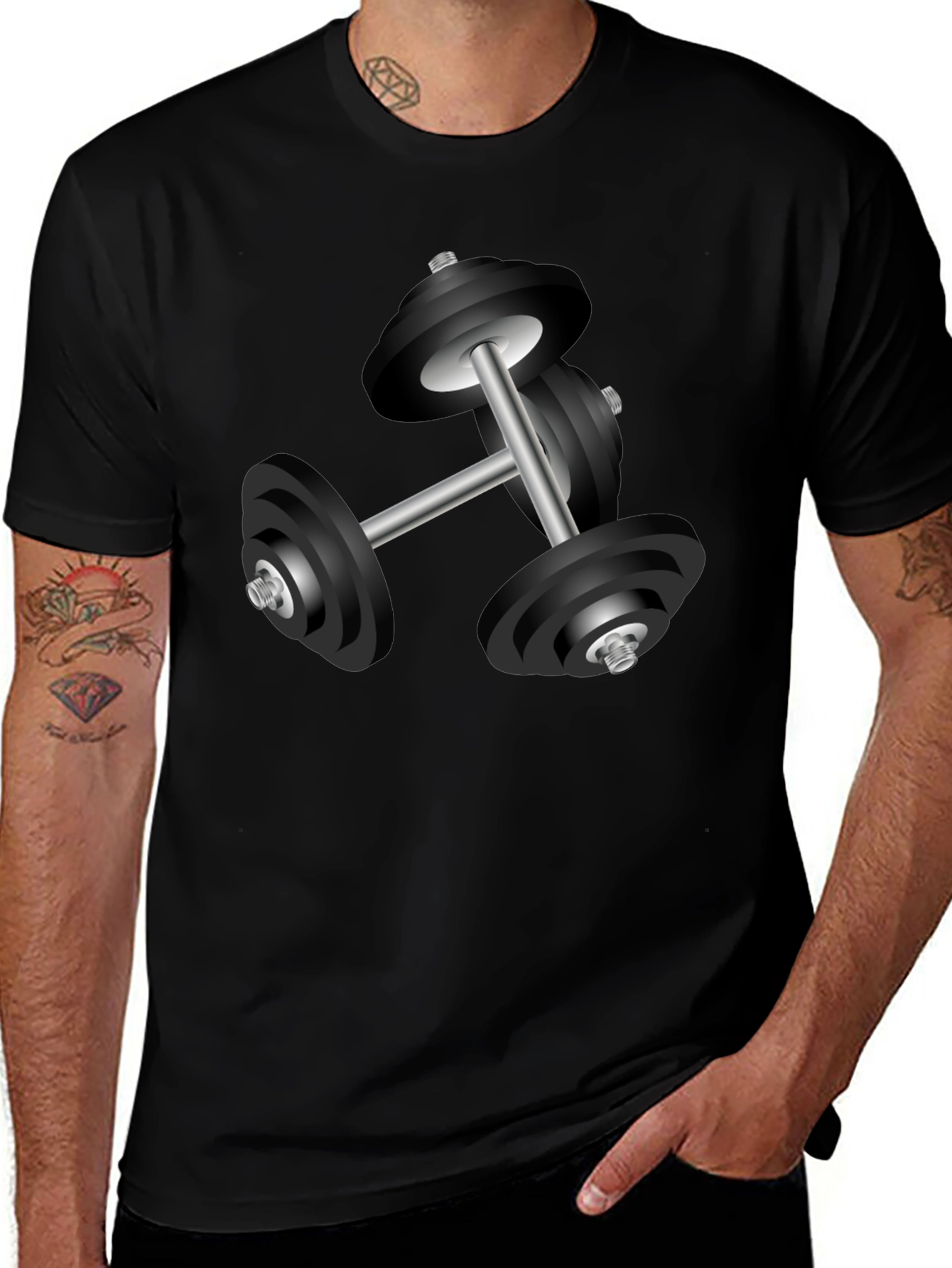 Workout Dumbbell Graphic T-Shirt - Black