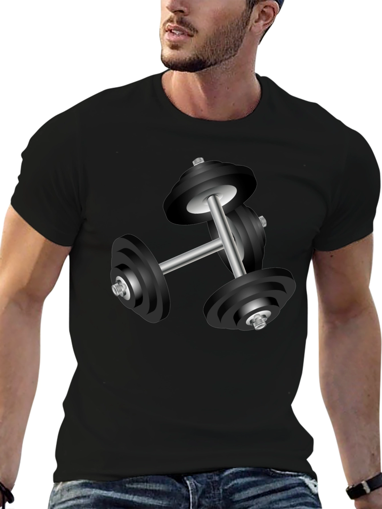 Workout Dumbbell Graphic T-Shirt - Black