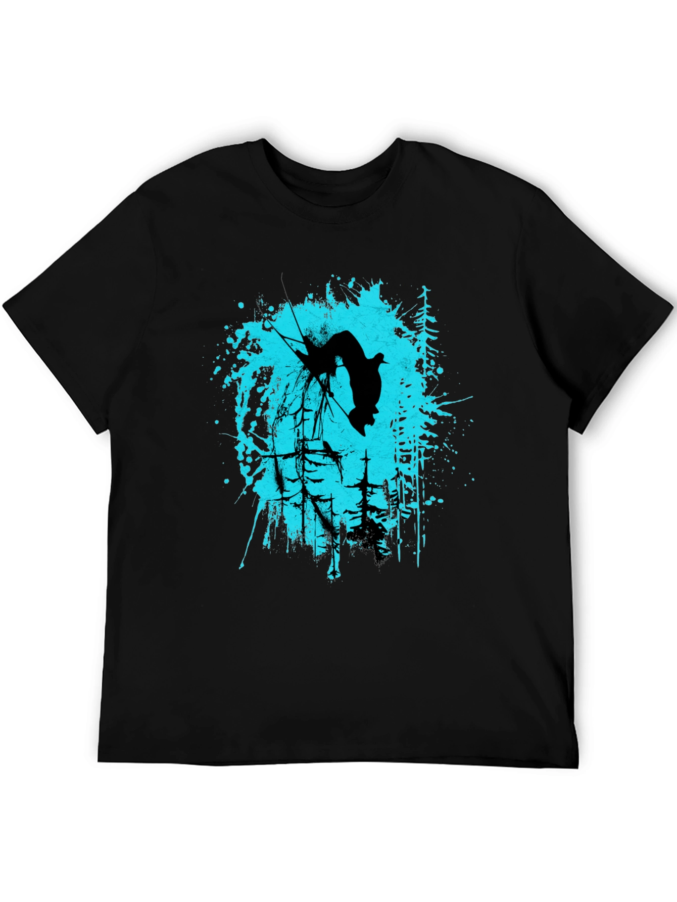Black T-Shirt with Skier Graphic Design