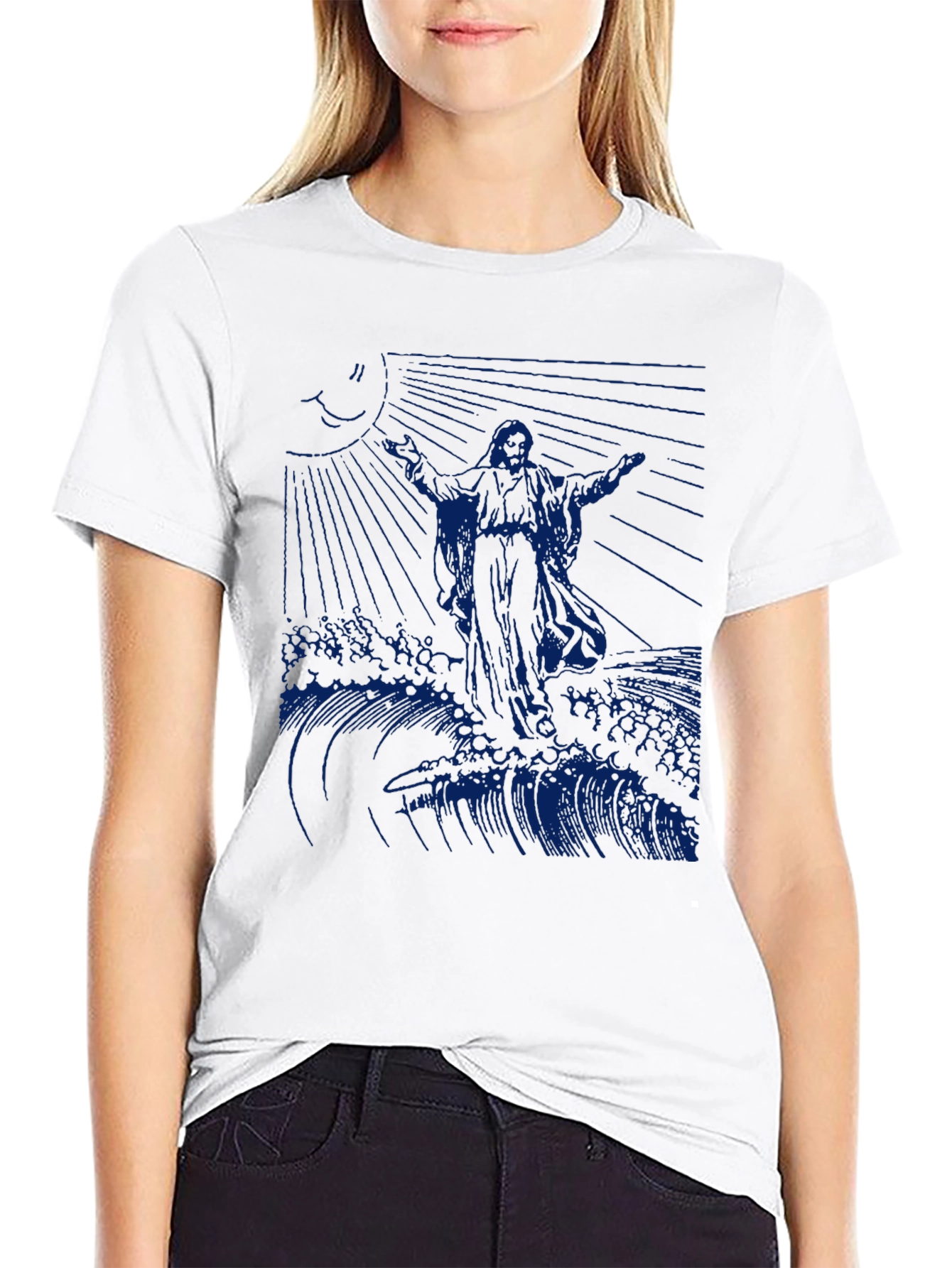 Jesus Walking on Water Graphic Tee - Black