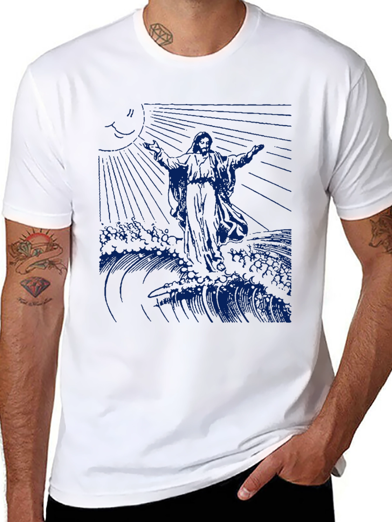 Jesus Walking on Water Graphic Tee - Black