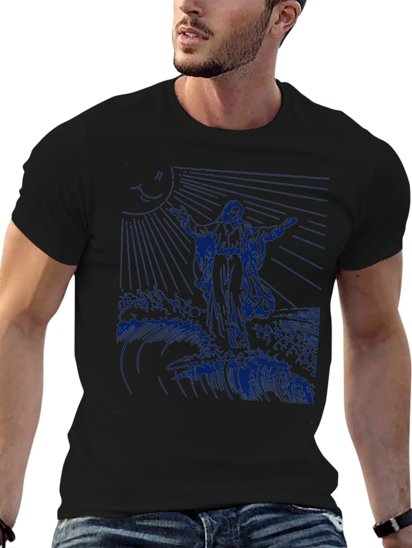 Jesus Walking on Water Graphic Tee - Black
