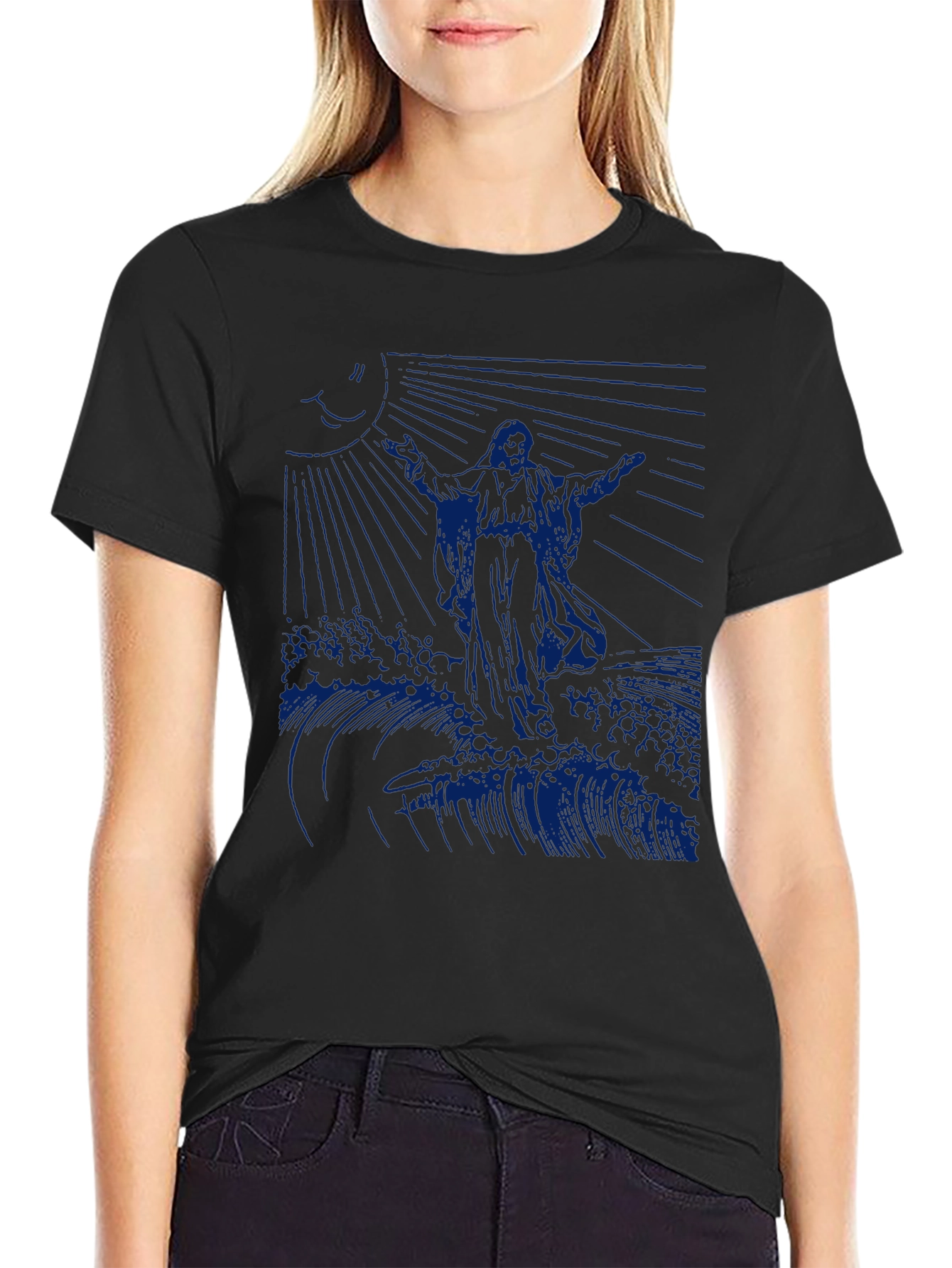 Jesus Walking on Water Graphic Tee - Black