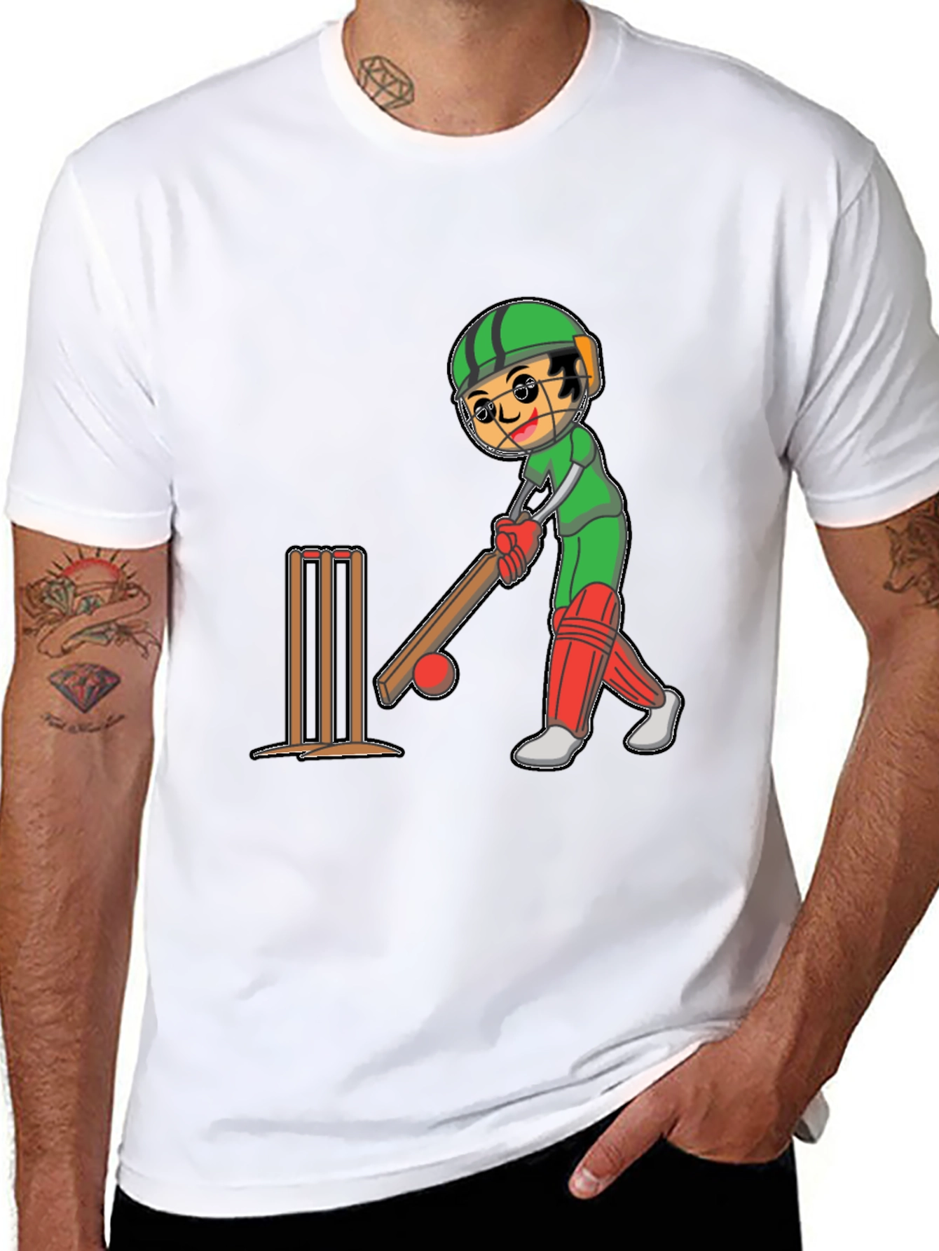 Cricket Player Cartoon Graphic Tee