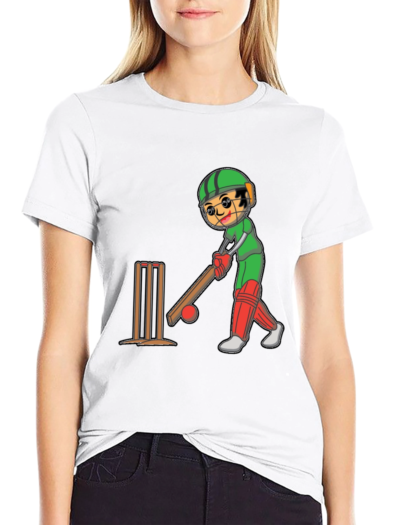Cricket Player Cartoon Graphic Tee