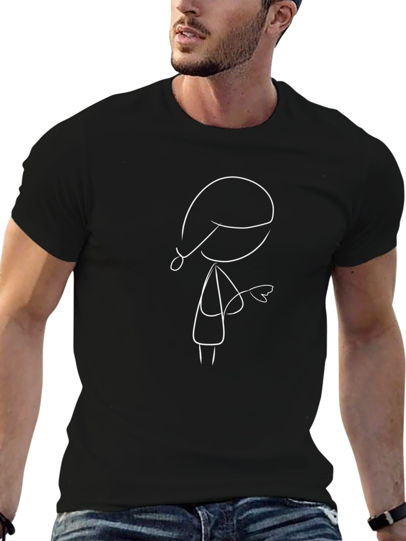 Black T-Shirt with Minimalist Character Design