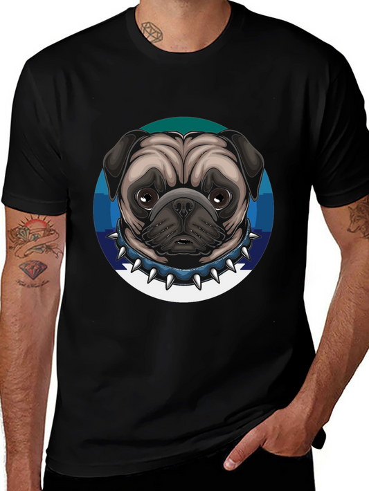 Pug Dog Graphic Tee - Mens Black Crew Neck T-Shirt