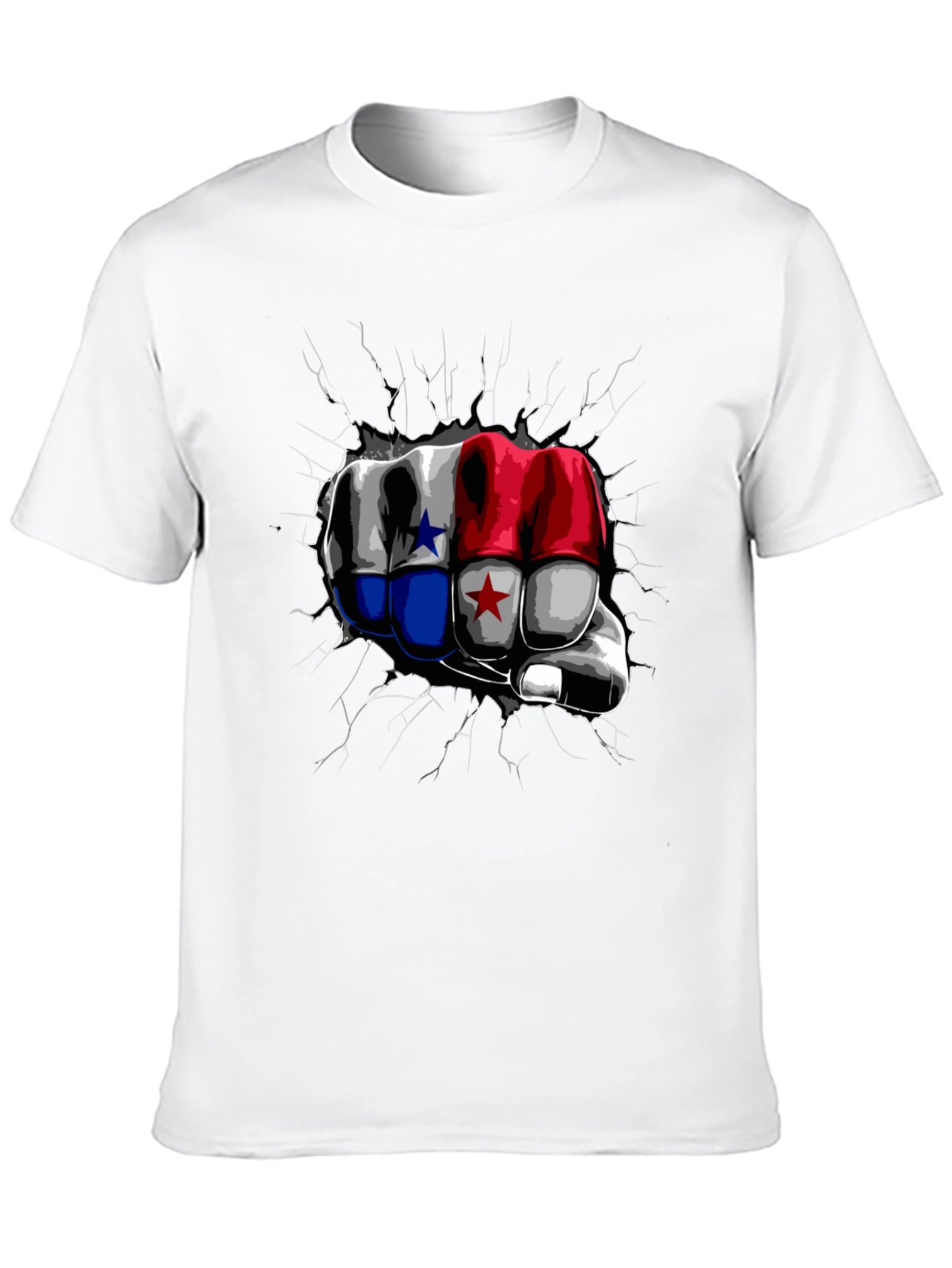 Panama Flag Fist Breaking Wall Mens Black T-Shirt