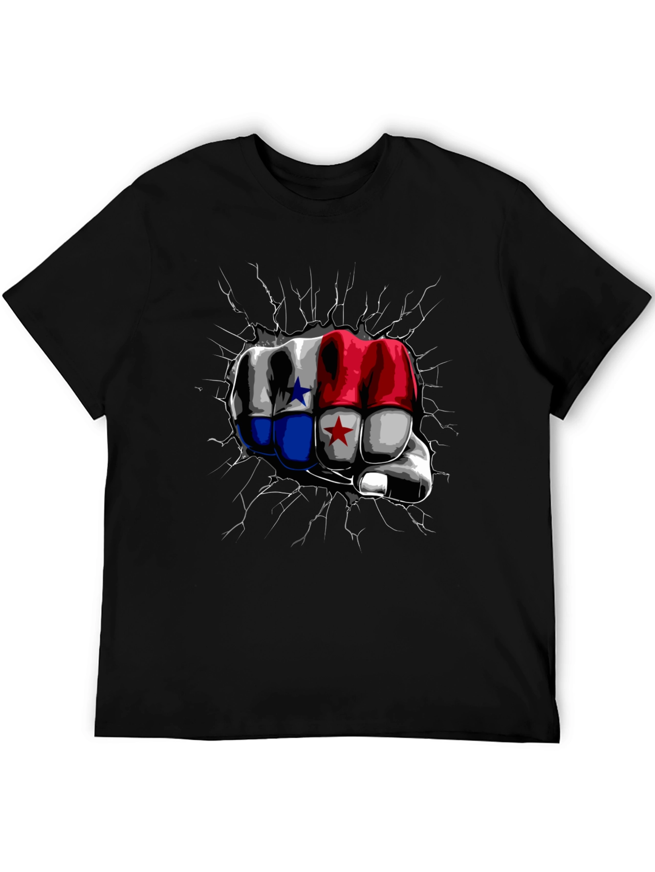 Panama Flag Fist Breaking Wall Mens Black T-Shirt