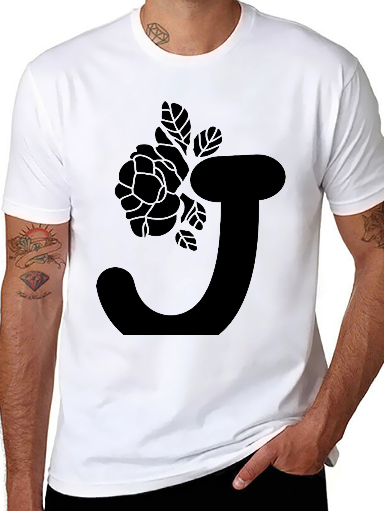 Black Floral Initial J T-Shirt