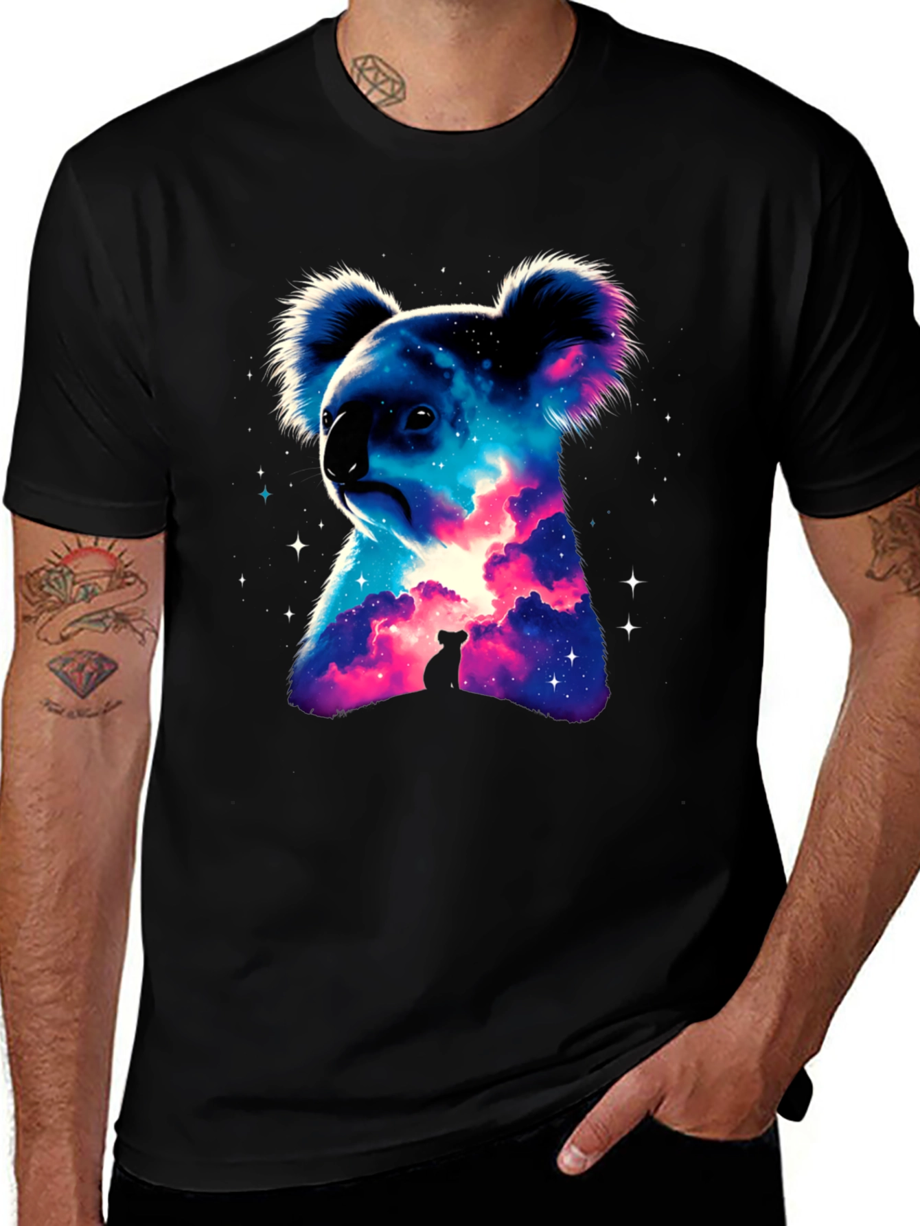 Galaxy Koala Black T-Shirt - Unique Graphic Tee