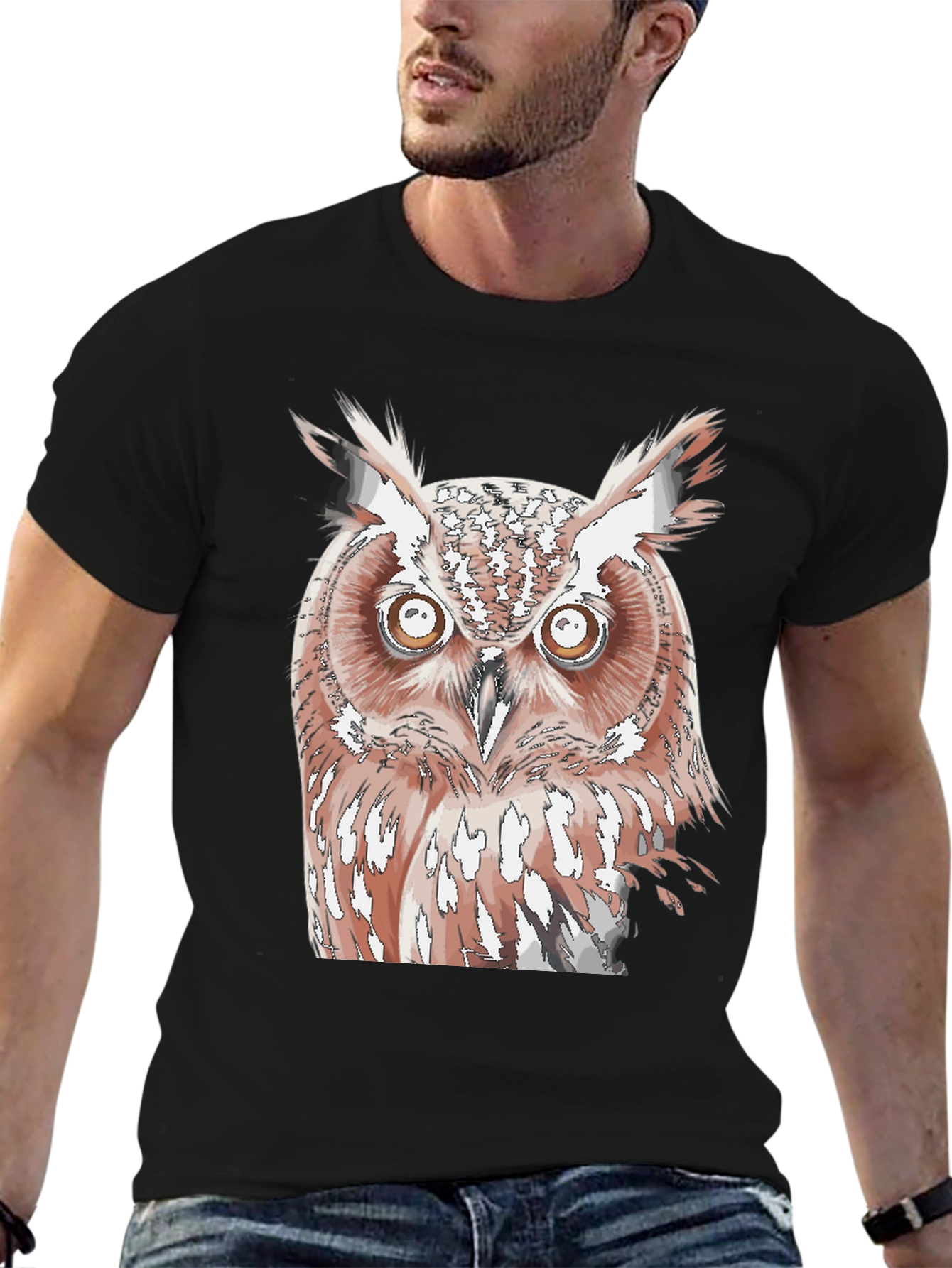 Owl Graphic Print Black T-Shirt