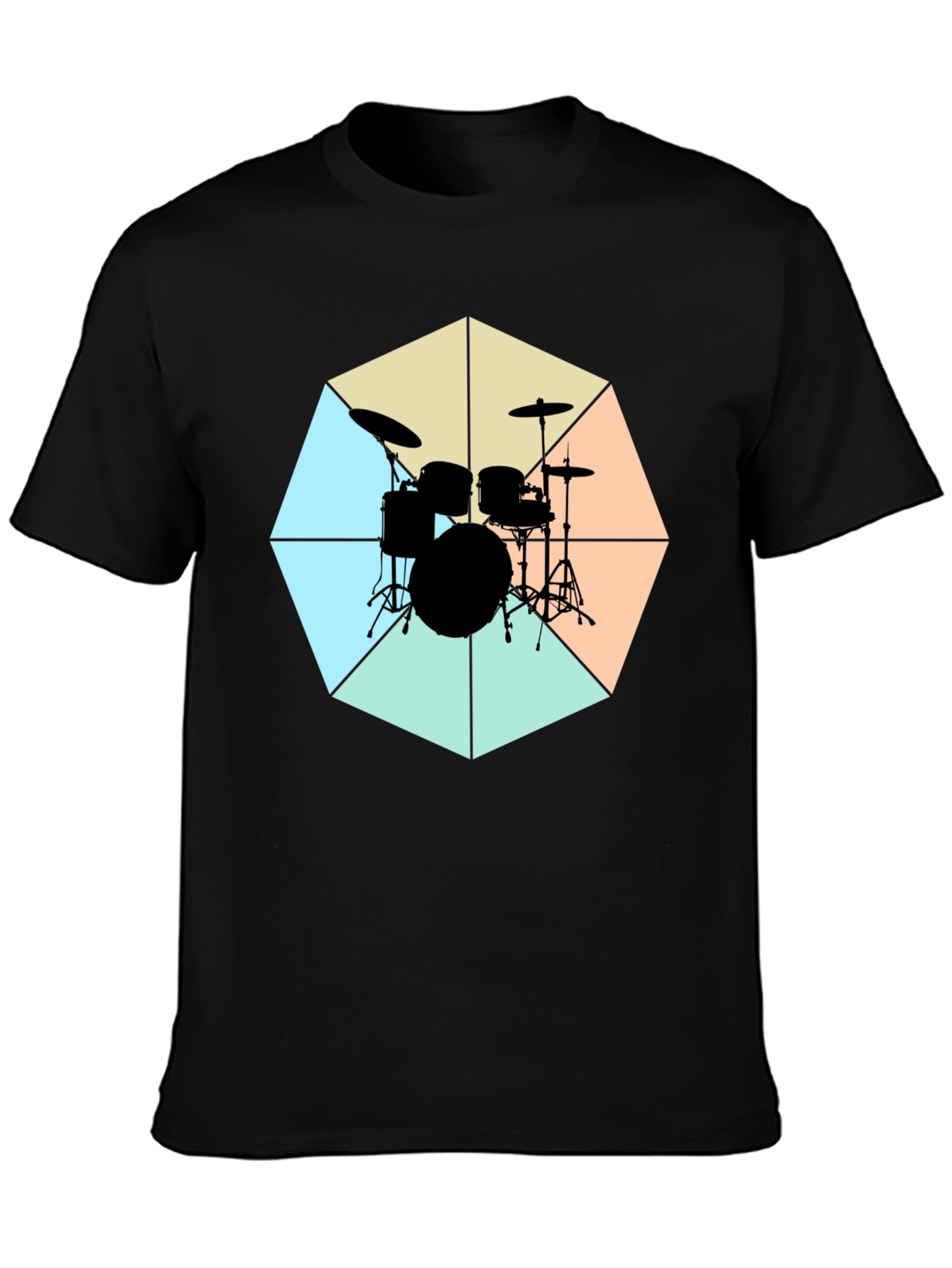Geometric Drum Set Graphic Tee - Black Cotton