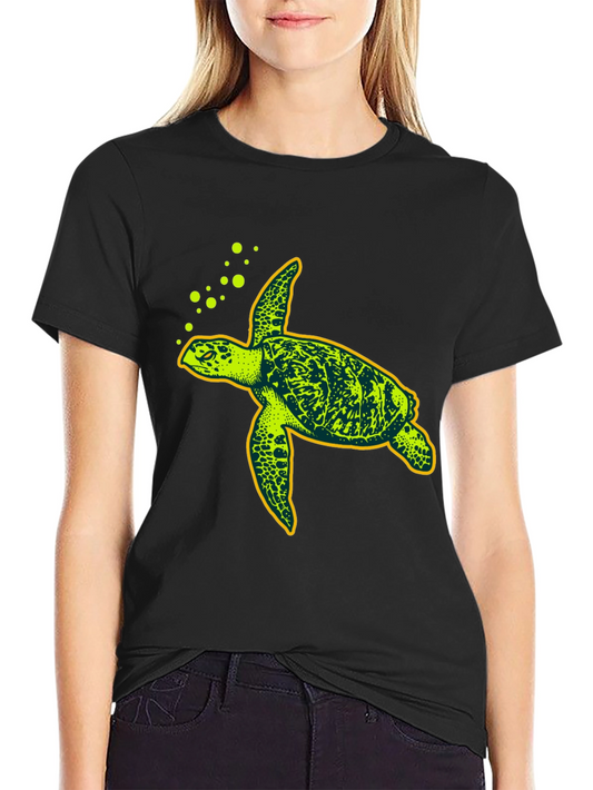 Sea Turtle Graphic Tee - Black Cotton T-Shirt