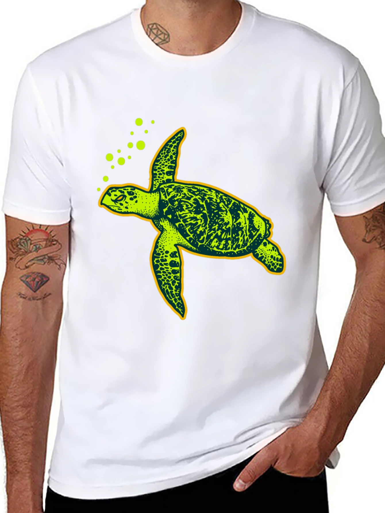 Sea Turtle Graphic Tee - Black Cotton T-Shirt