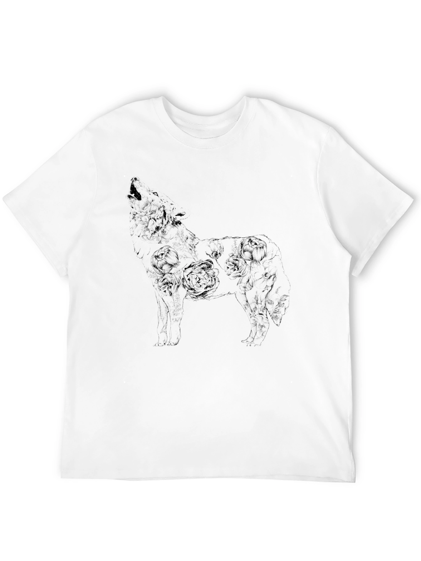 Floral Wolf Graphic Tee - Mens Black T-Shirt