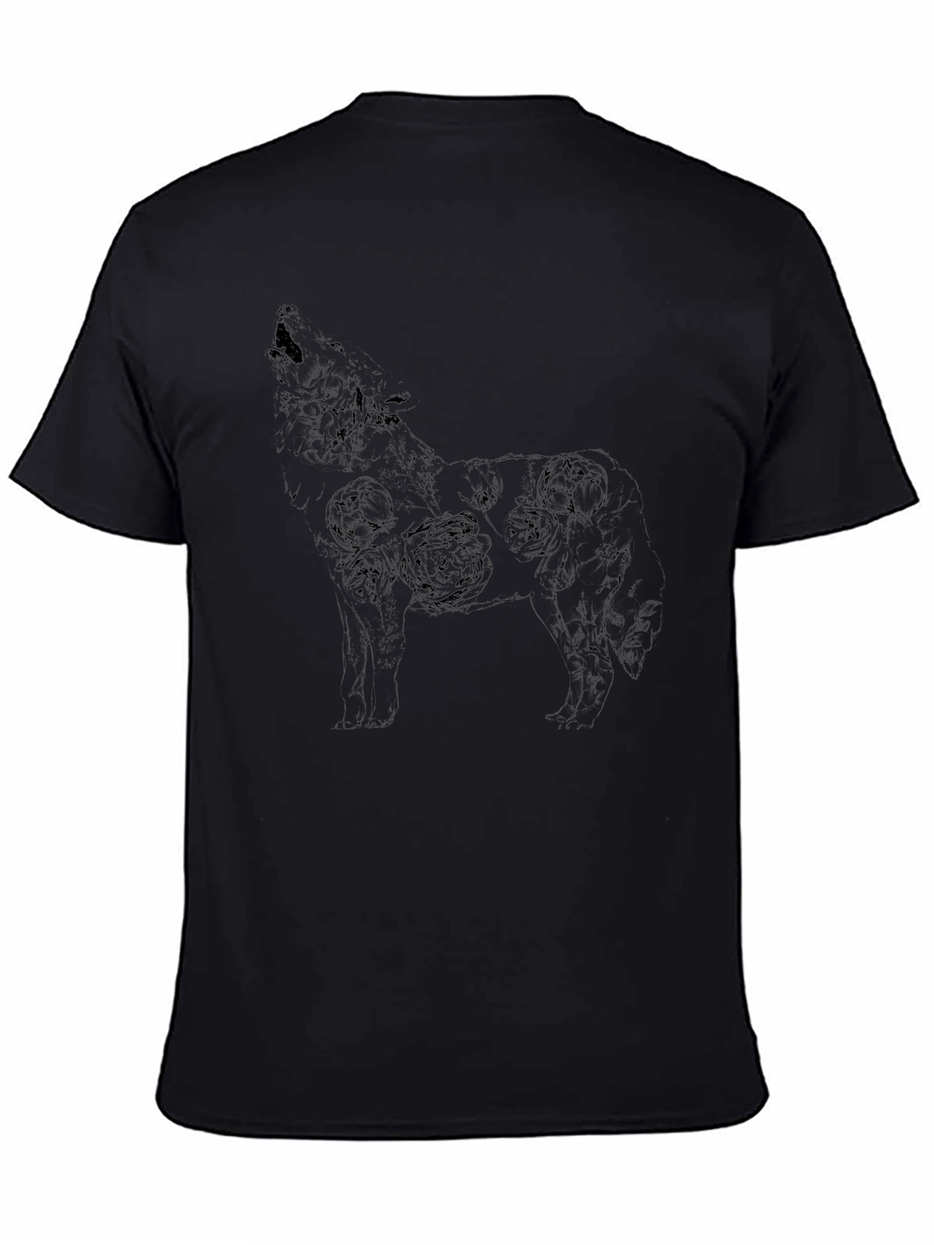 Floral Wolf Graphic Tee - Mens Black T-Shirt