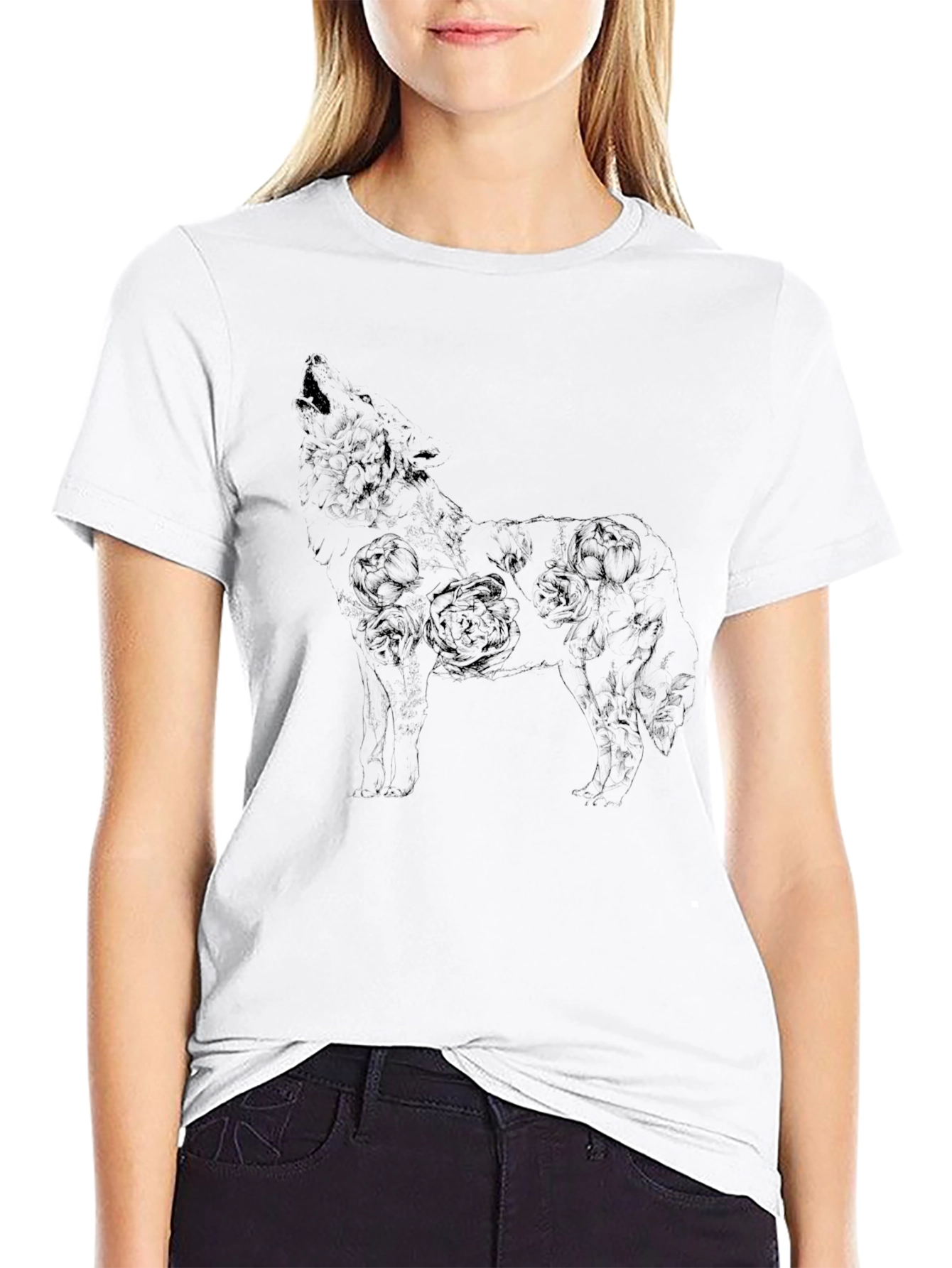 Floral Wolf Graphic Tee - Mens Black T-Shirt
