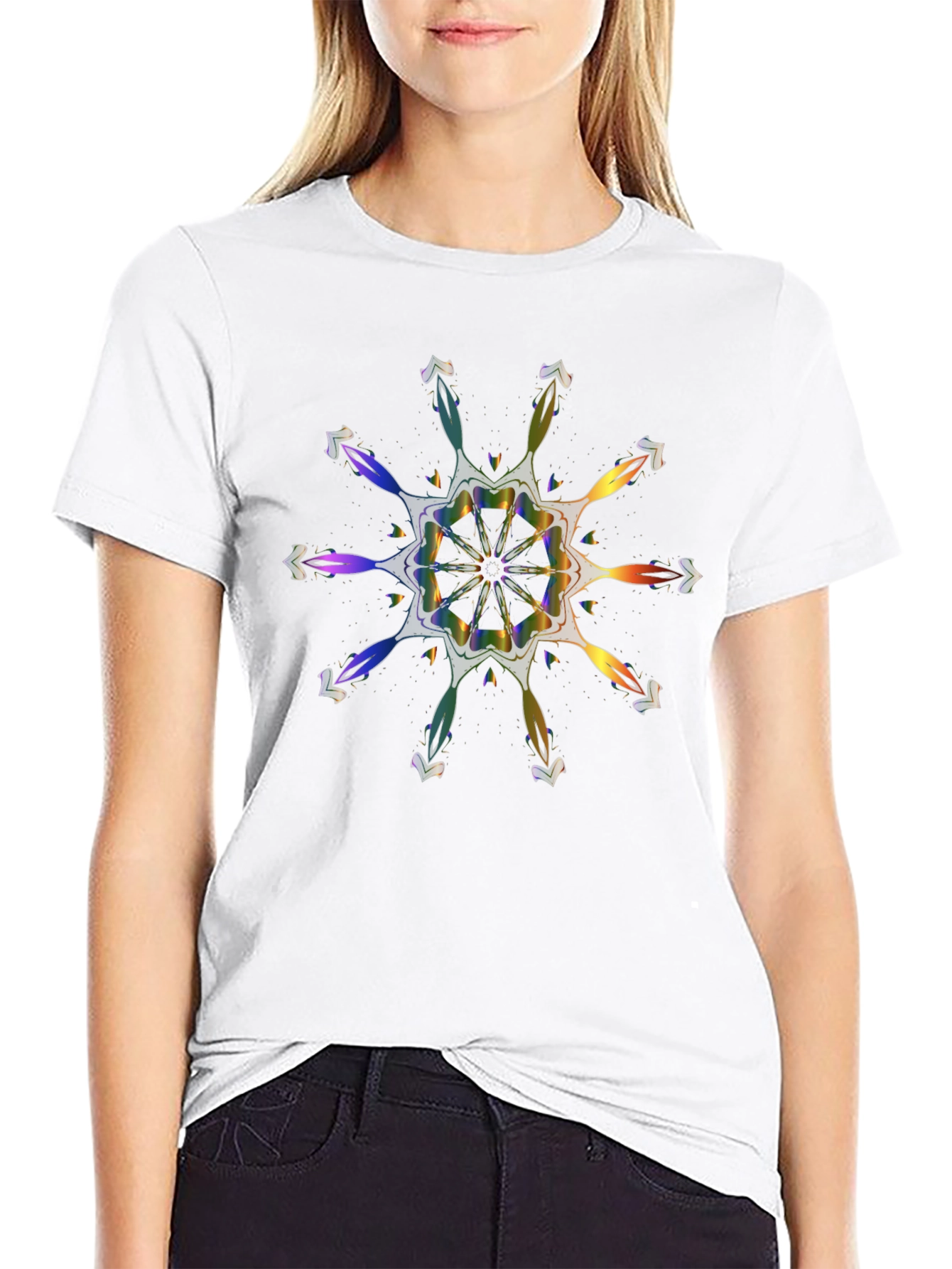 Rainbow Mandala Graphic Black T-Shirt
