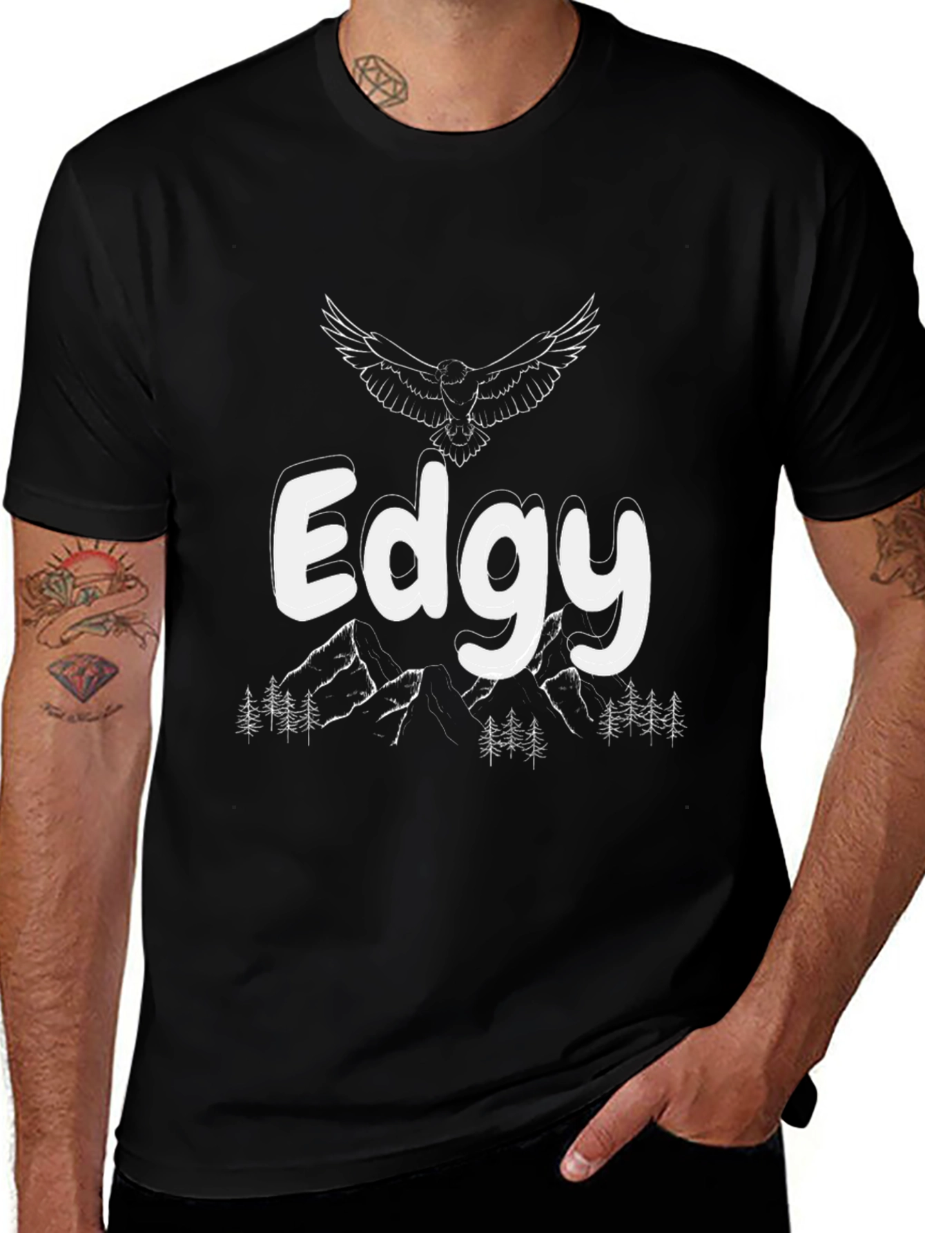 Edgy Graphic Tee - Mountain & Eagle Design
