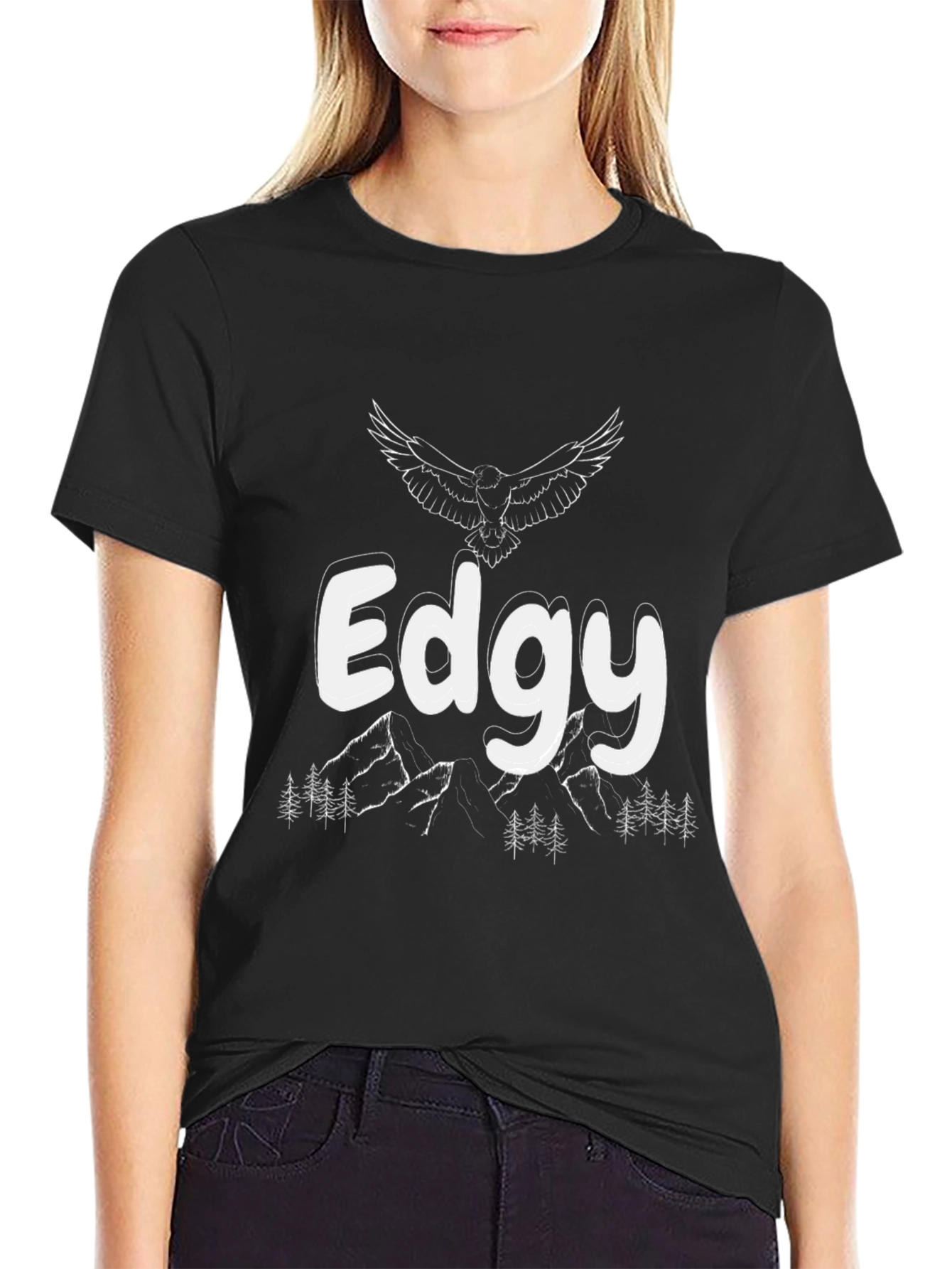 Edgy Graphic Tee - Mountain & Eagle Design